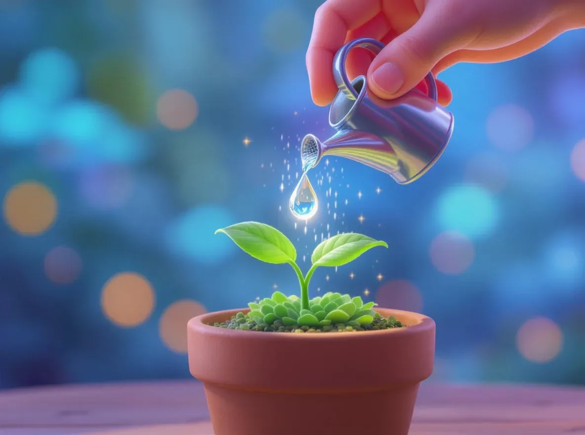 personne qui arrose une plante