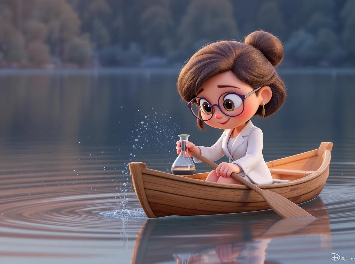 femme dans une barque qui prend des mesures