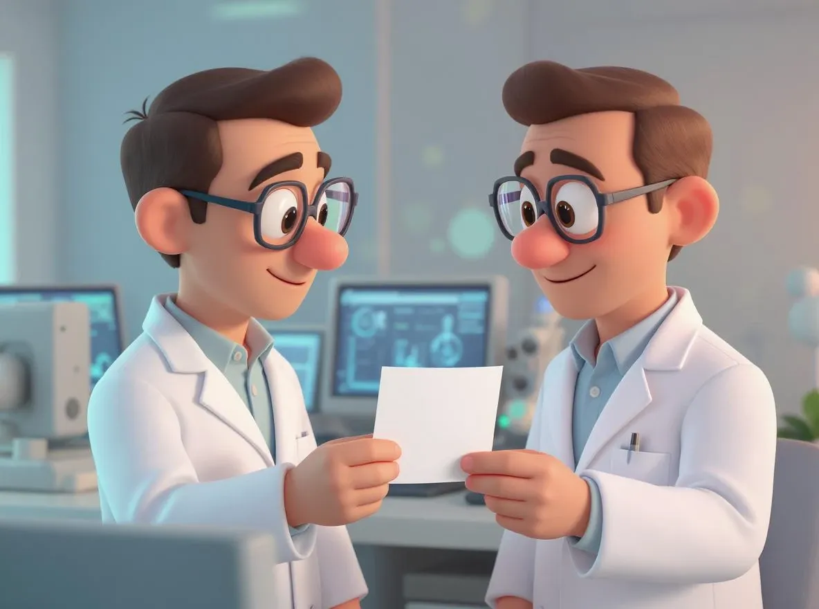 deux scientifiques qui se passent une photo