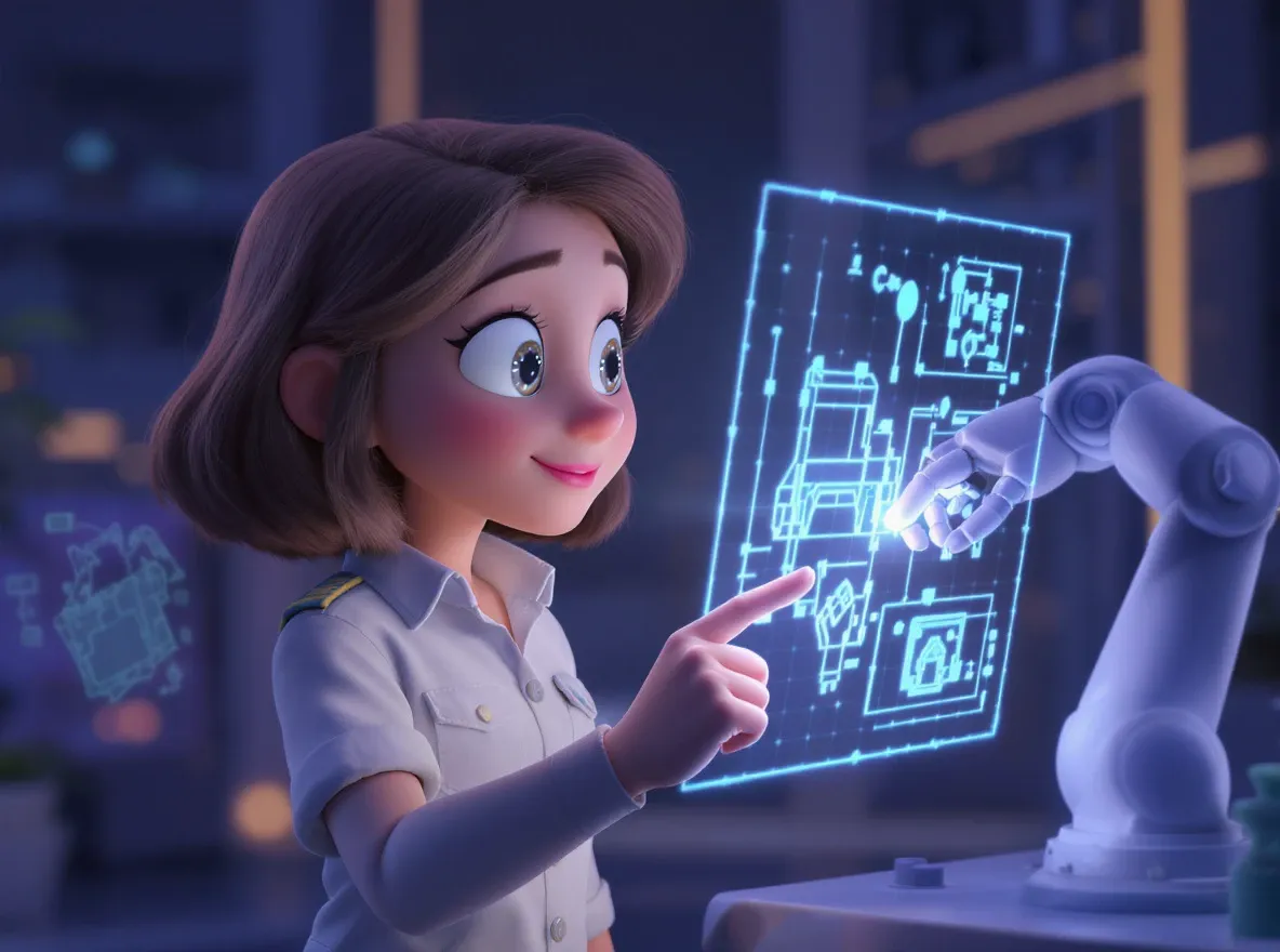 Femme entrepreneuse qui travail avec un robot