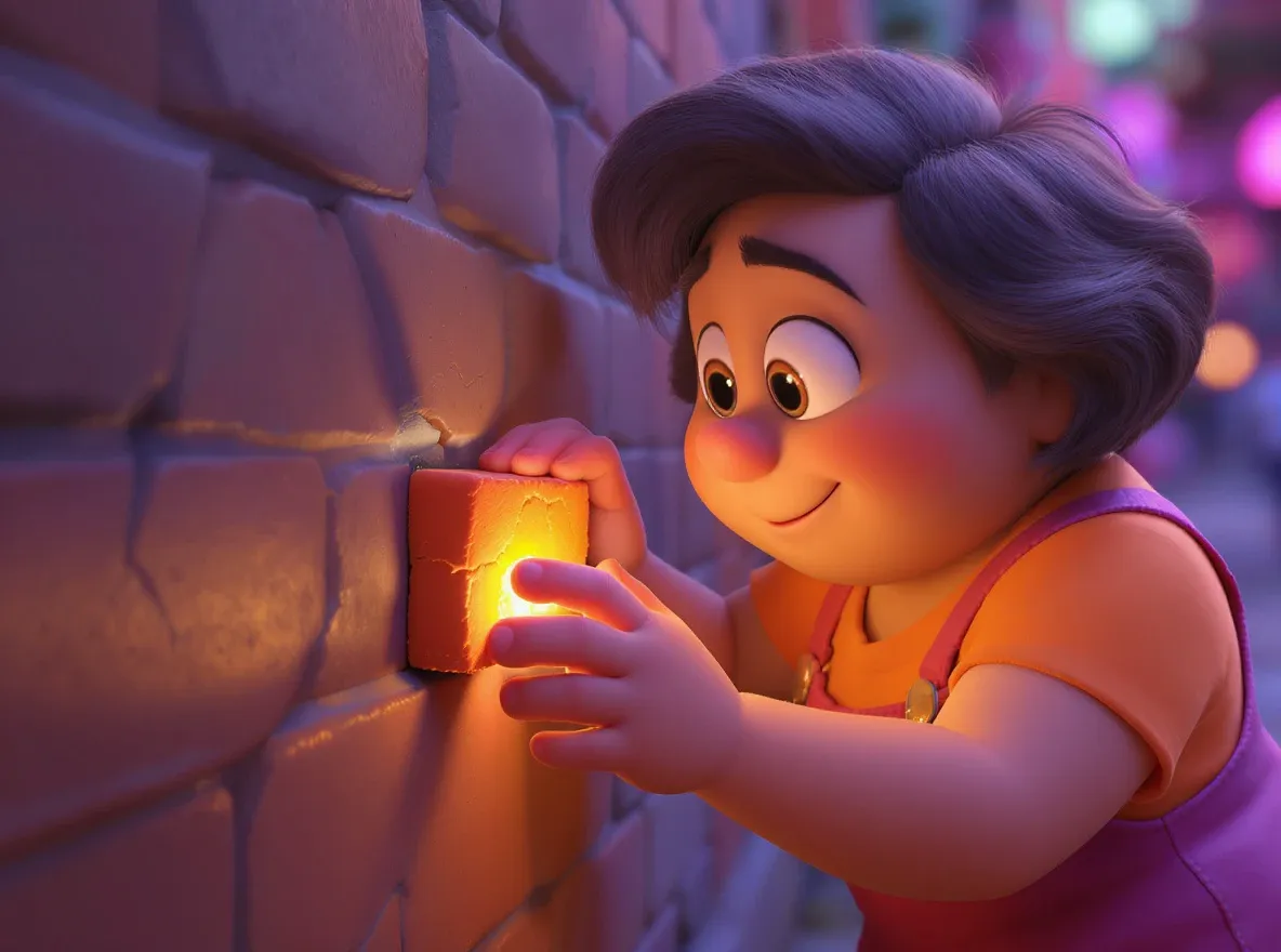 Personnage renforce mur avec brique lumineuse