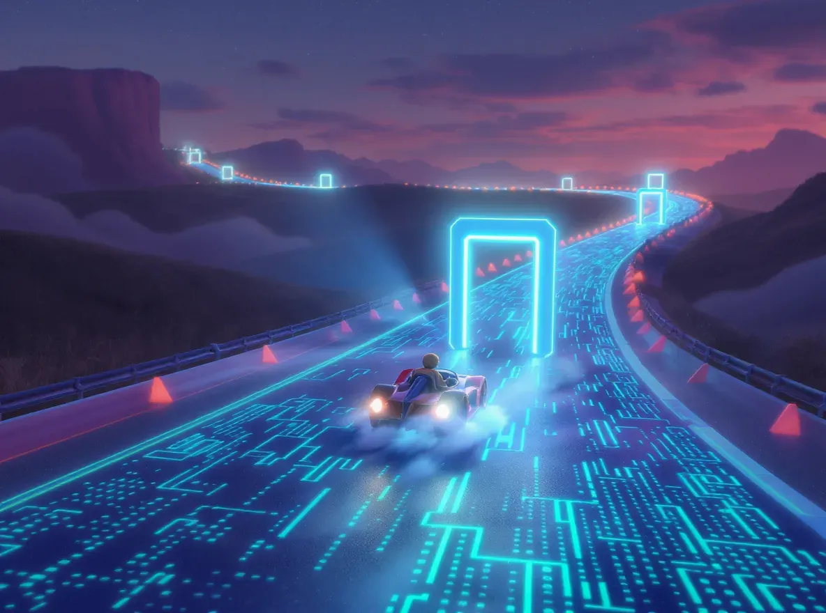 voiture qui passe des portail sur la route réprésentant des étapes