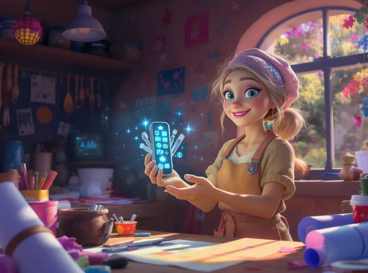 femme artisan avec couteau suisse version outil numérique