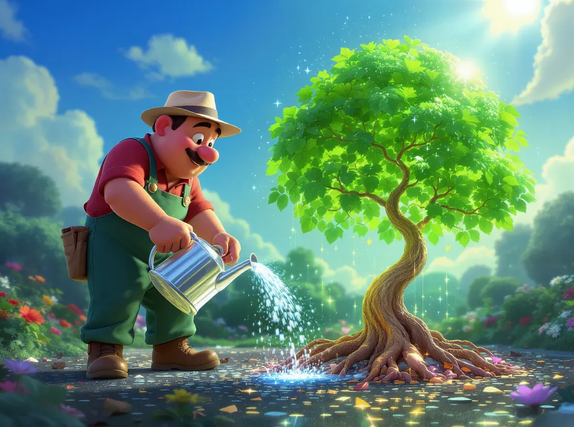 jardinier qui arrose un arbre