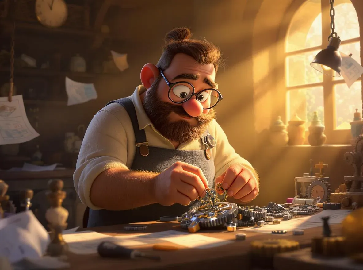 un artisan qui construit un mécanisme 