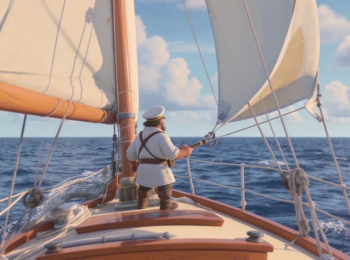Un capitaine de voilier solitaire sur le pont de son bateau