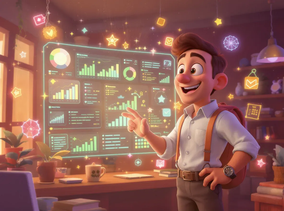 un entrepreneur devant un tableau de bord digital