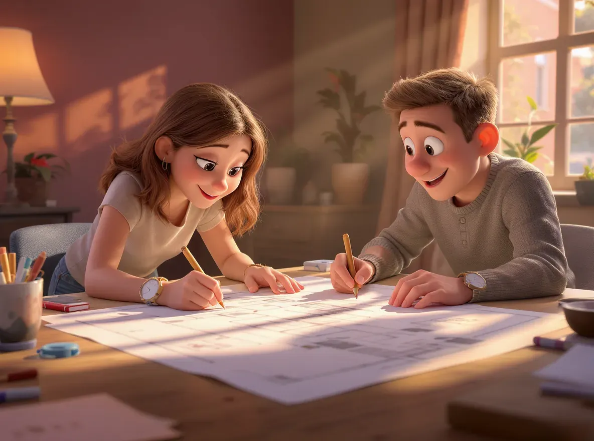 deux personnes qui collaborent sur un plan