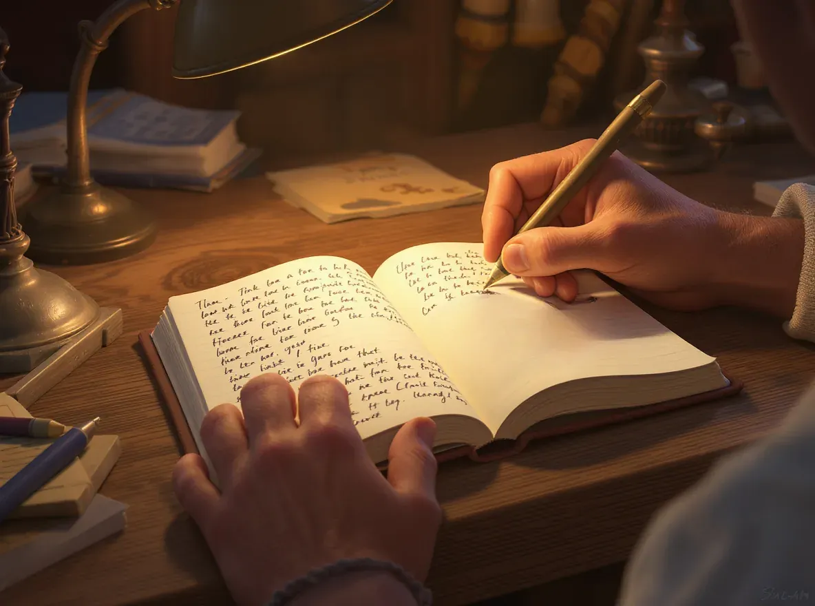 personne entrain d'écrire dans un livre