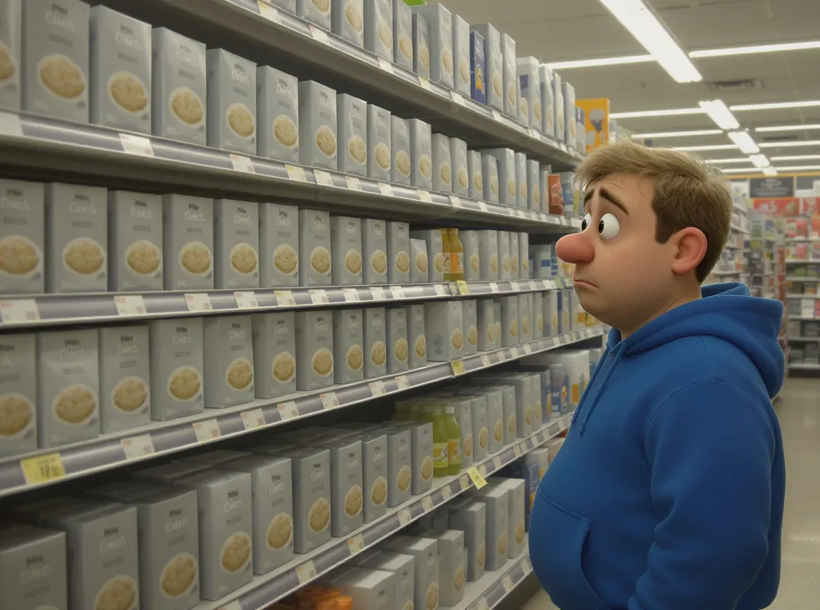 rayon dans un supermarché avec tous les produits qui se ressemblent