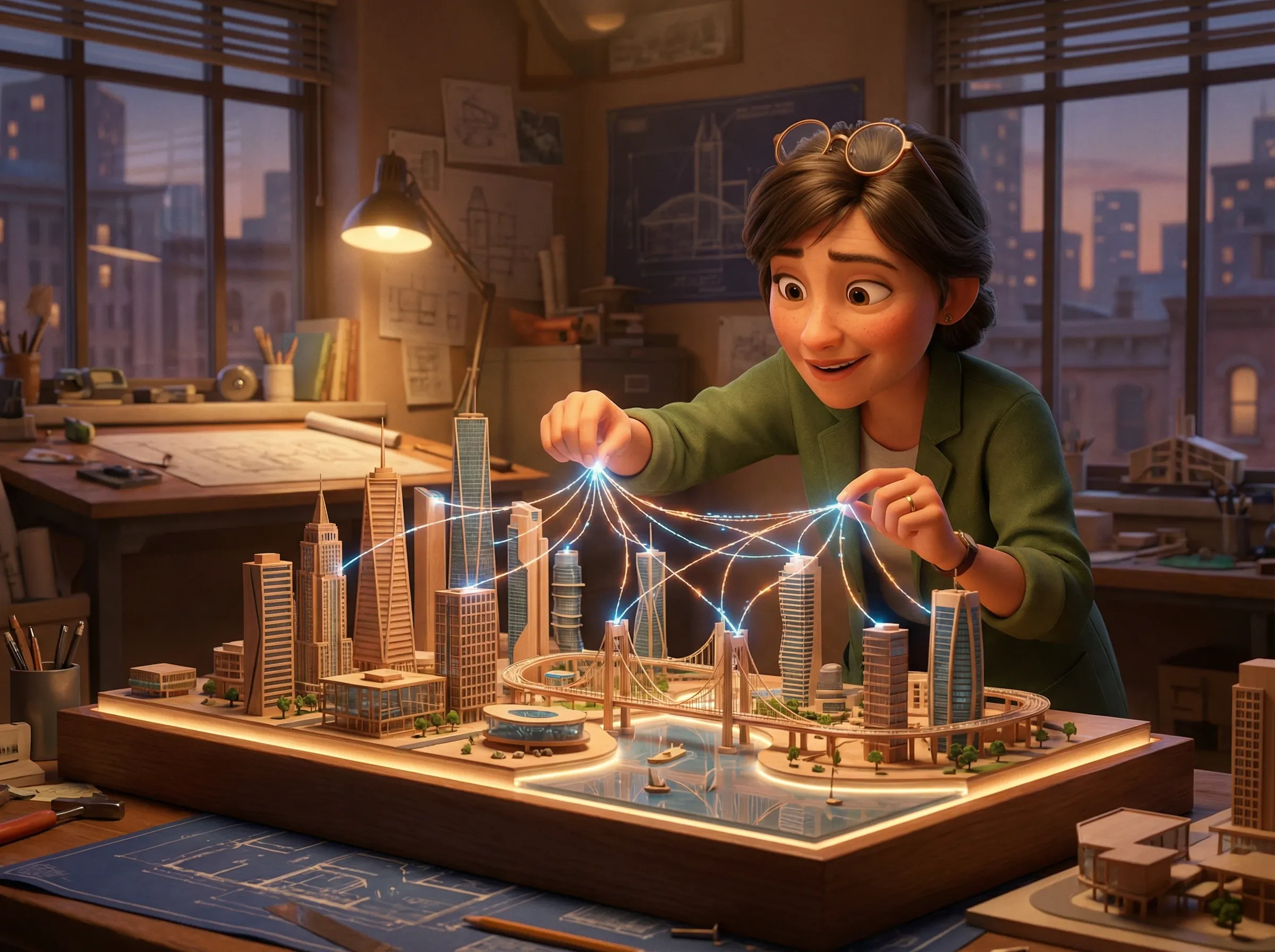 Architecte et ville futuriste connectée.