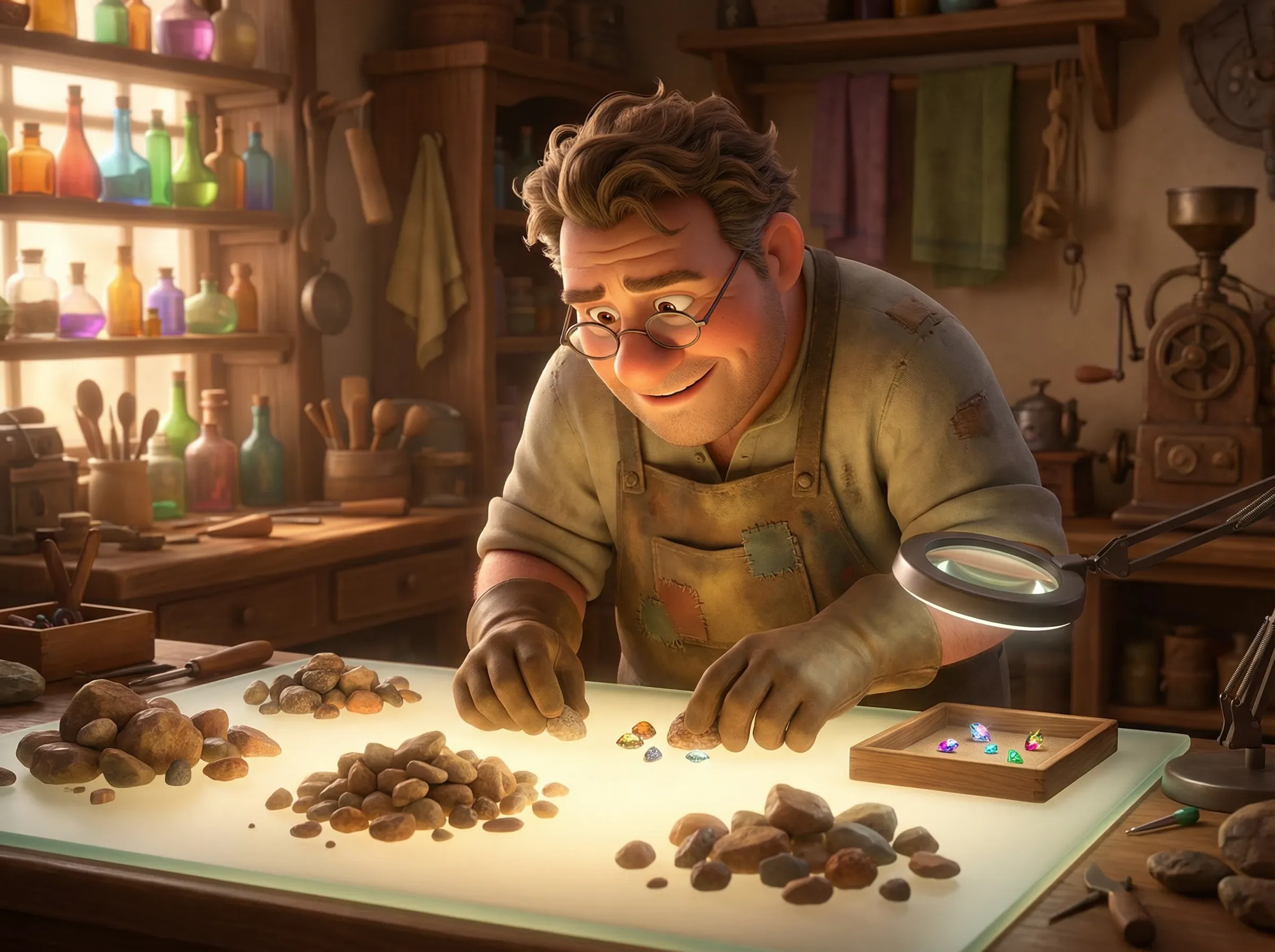 Tri méticuleux de pierres précieuses