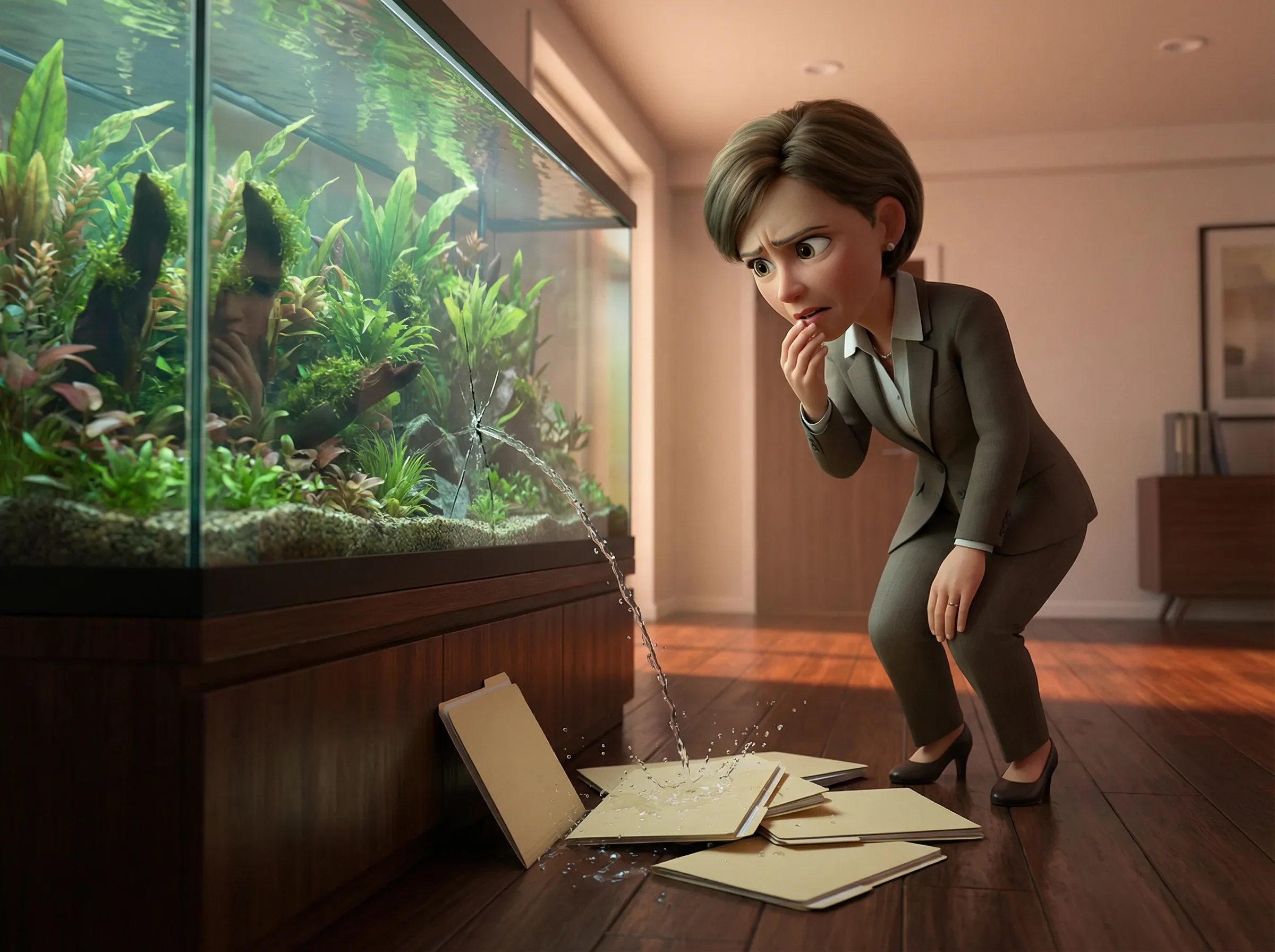 Fuite d'aquarium: stress au bureau