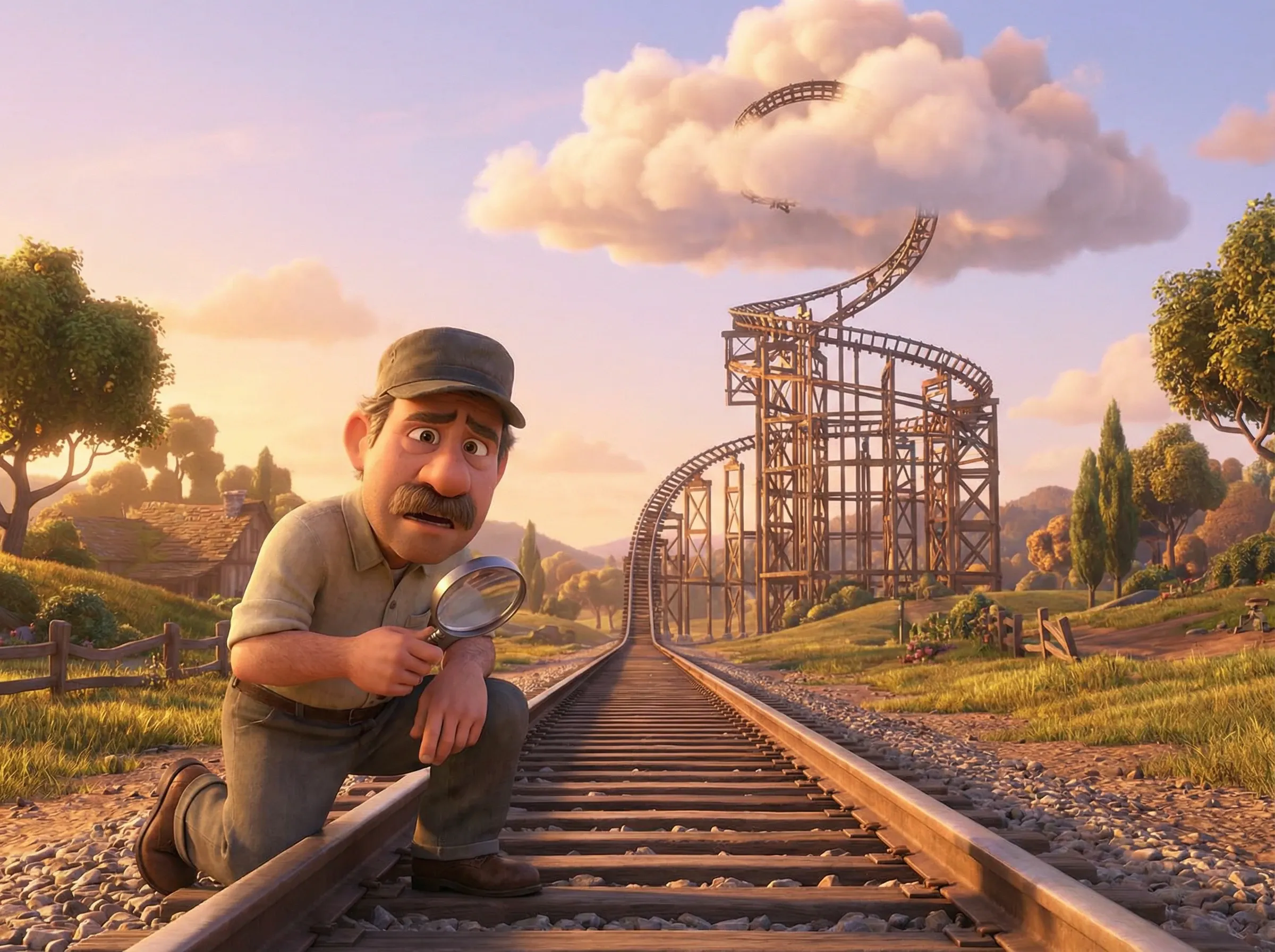 Voie ferrée droite, puis montagnes russes complexes