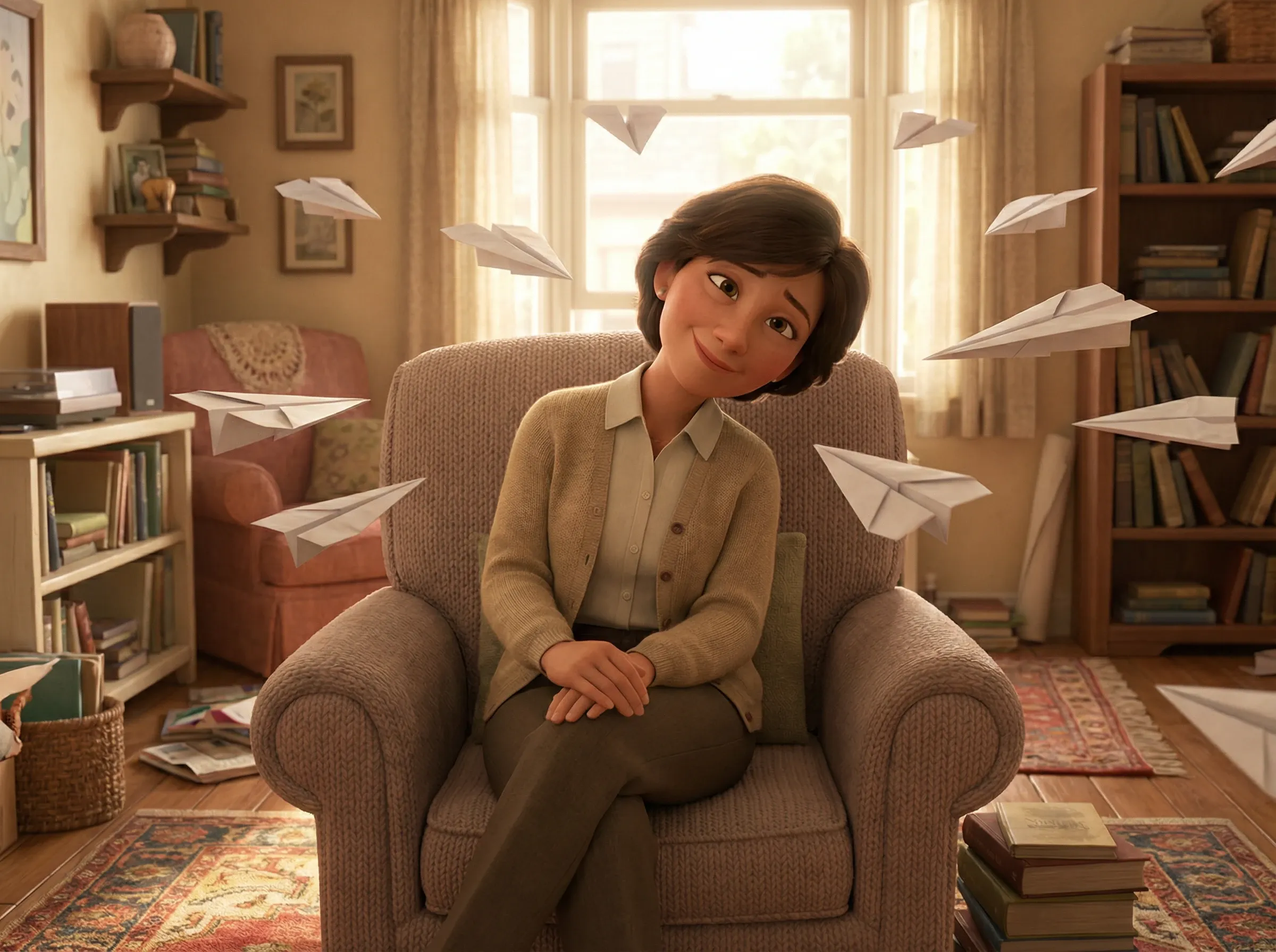 Femme sereine esquivant avions publicitaires