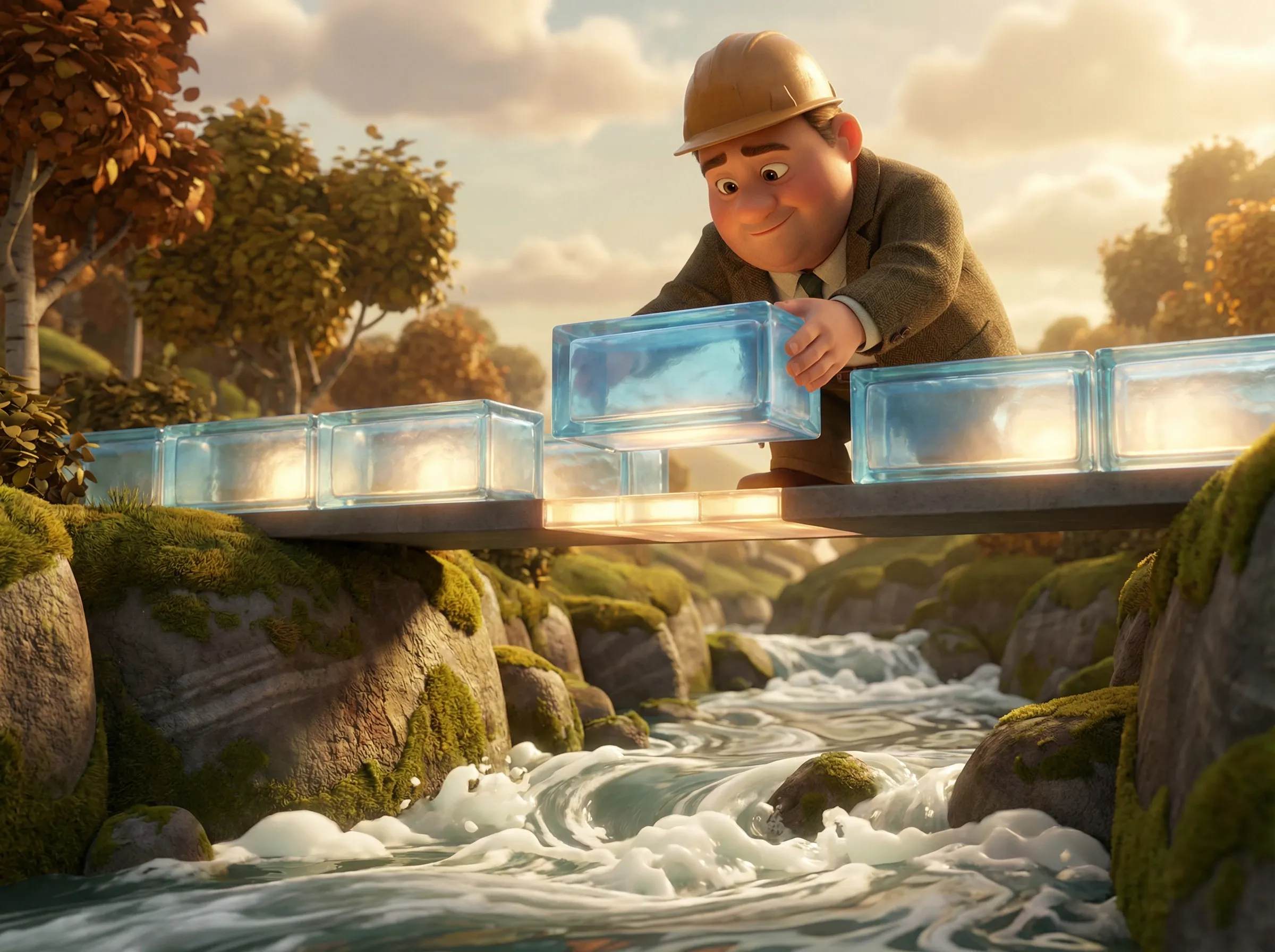 Architecte construisant un pont de verre lumineux