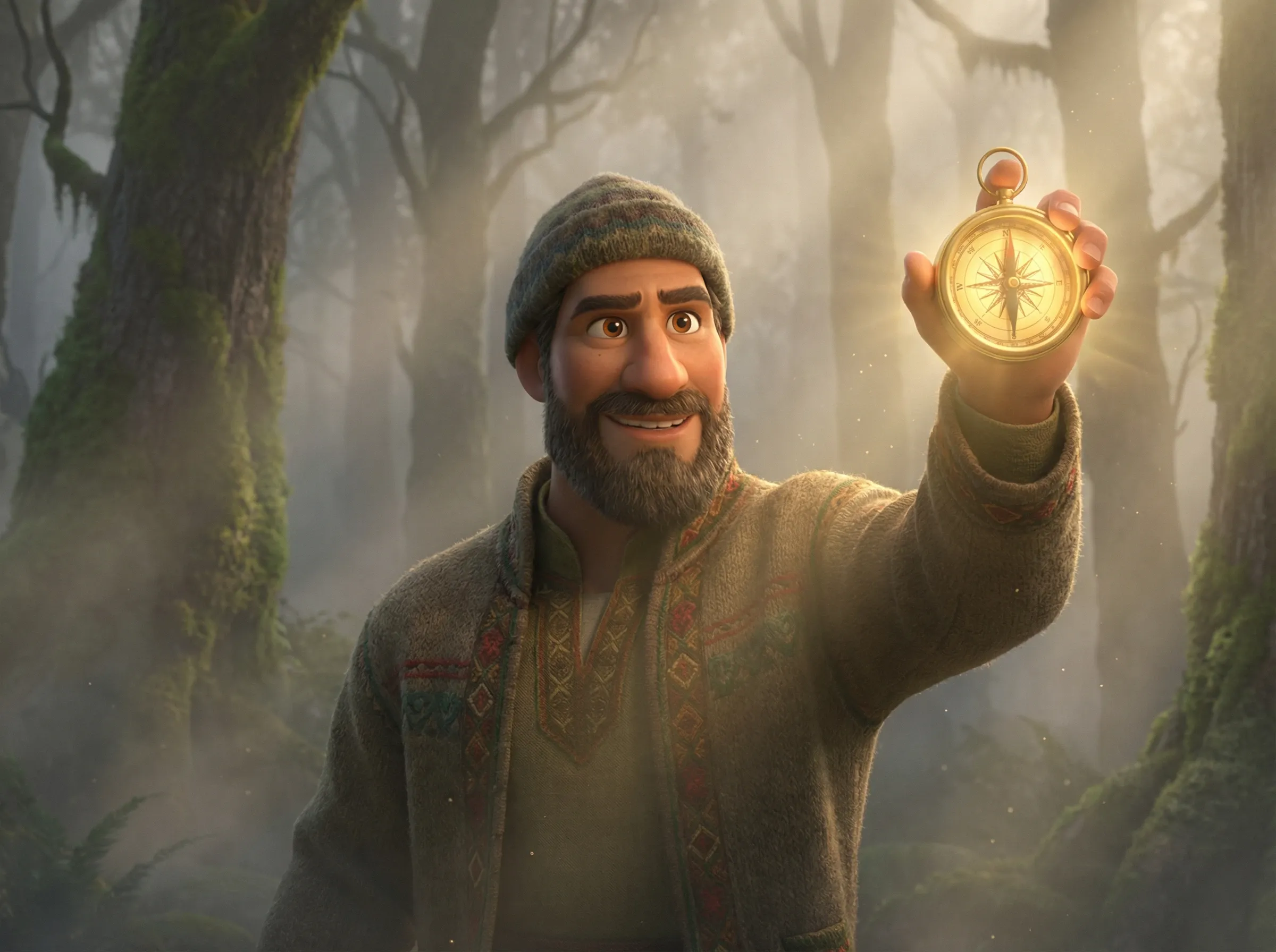 Boussole dorée pour naviguer dans le brouillard