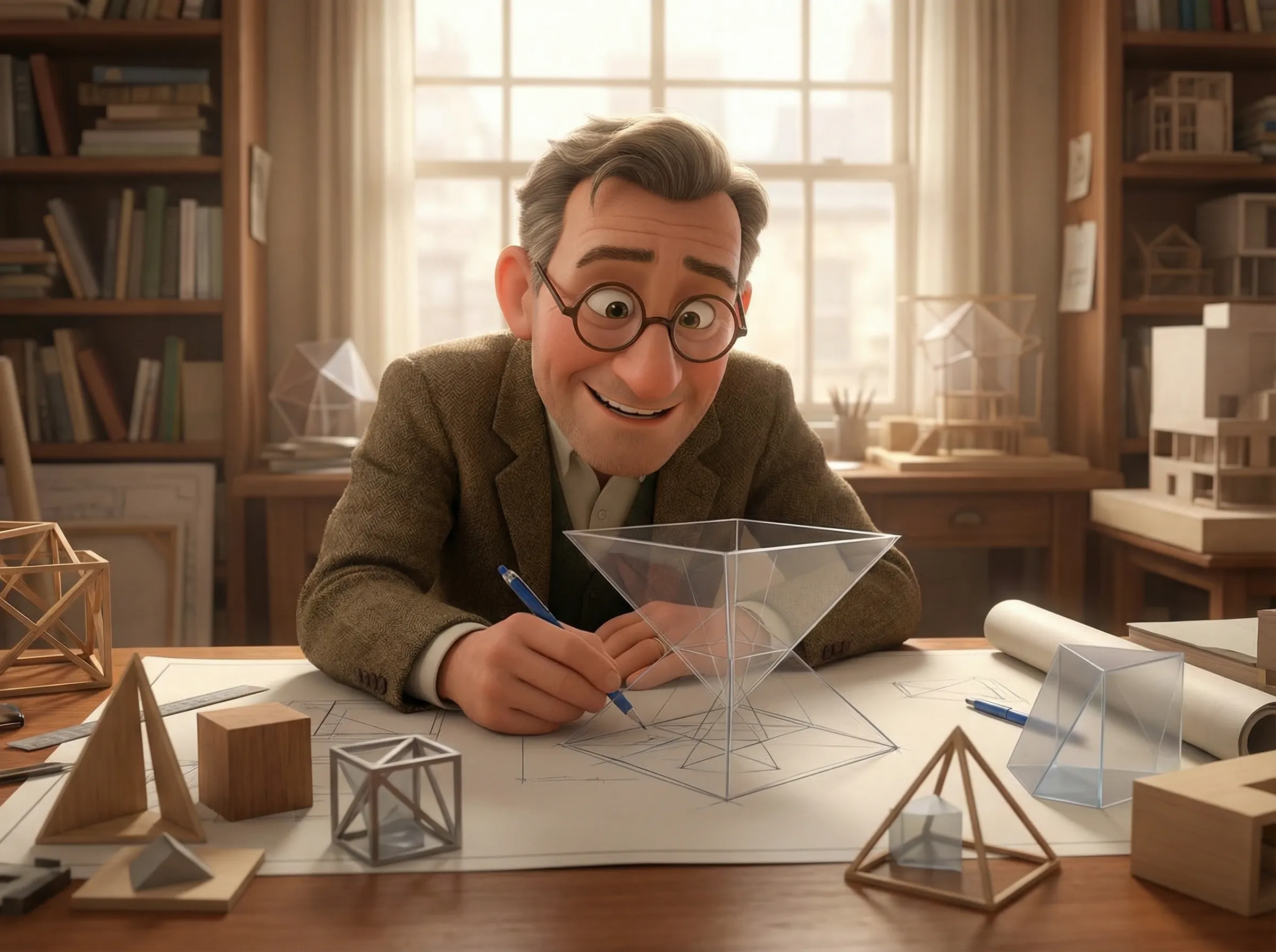 Architecte dessinant des plans de pyramide inversée