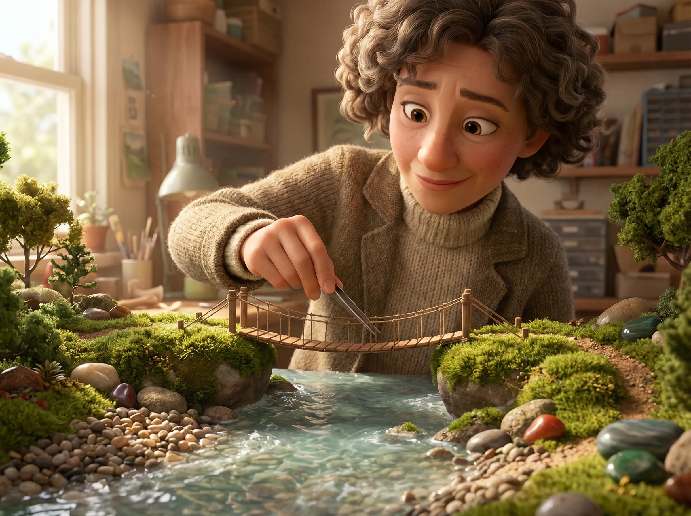 Experte ajuste un pont suspendu miniature