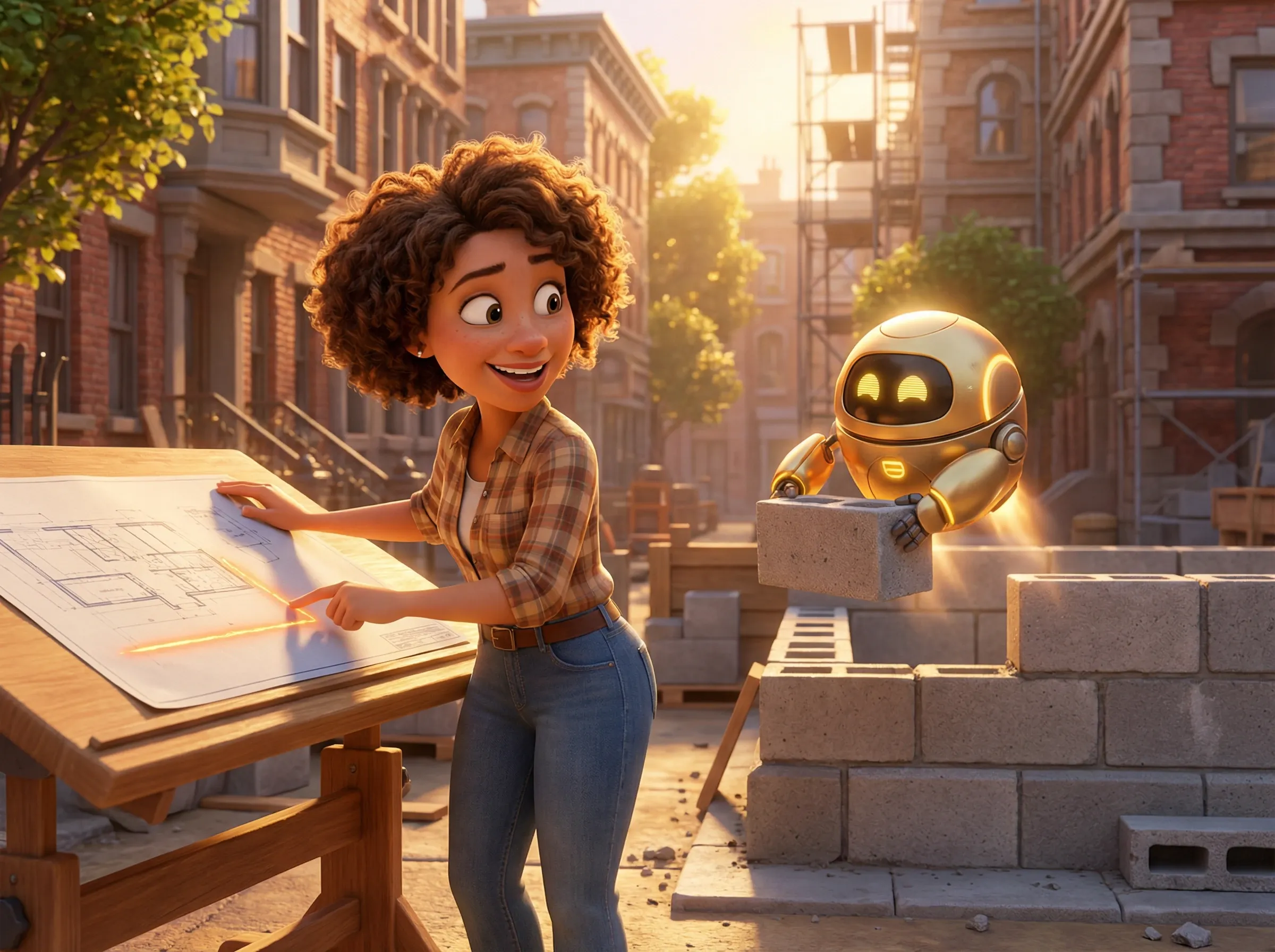 Architecte et robot construisent l'avenir ensemble