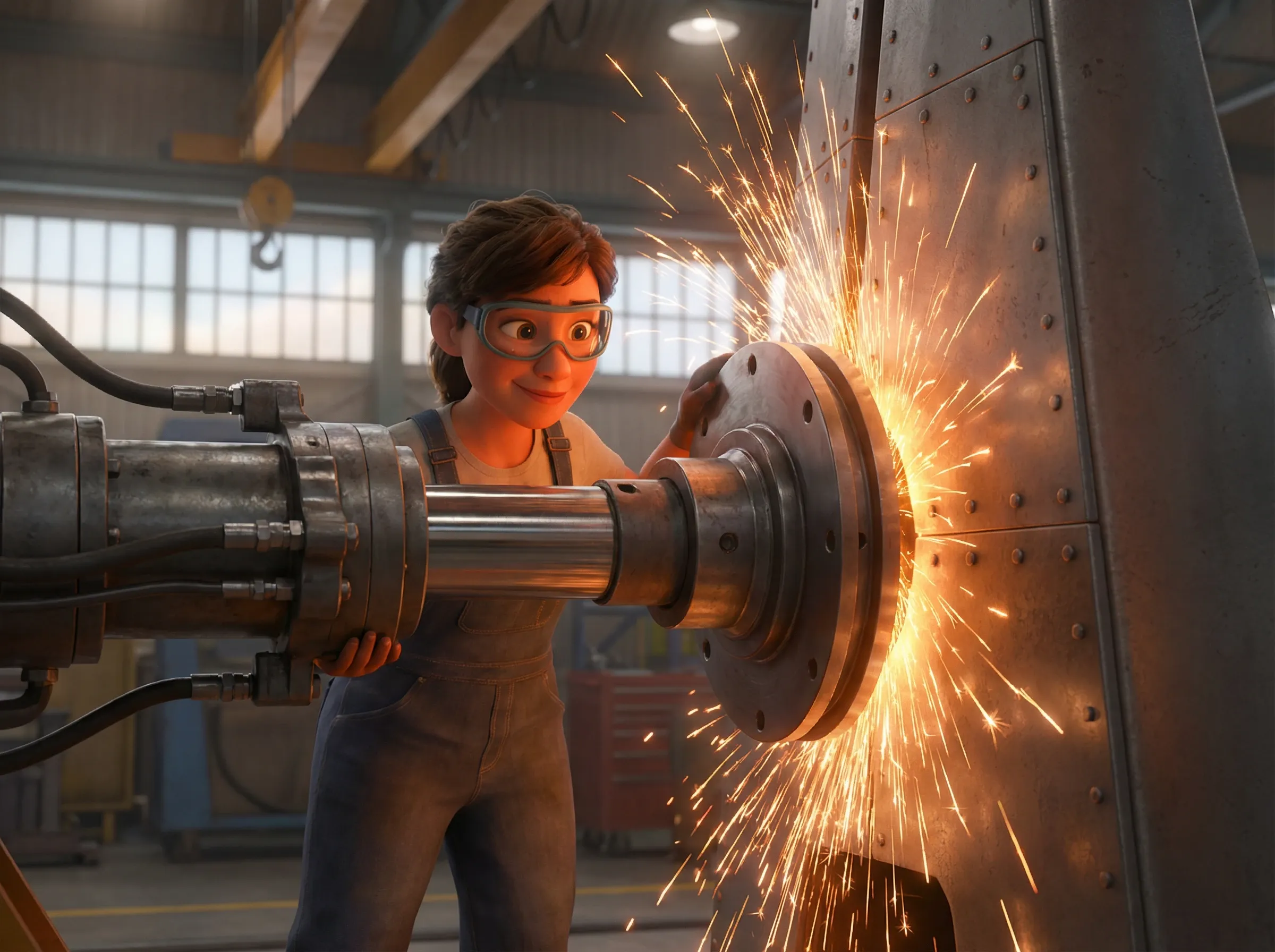 Femme et machine: fusion d'acier et d'étincelles