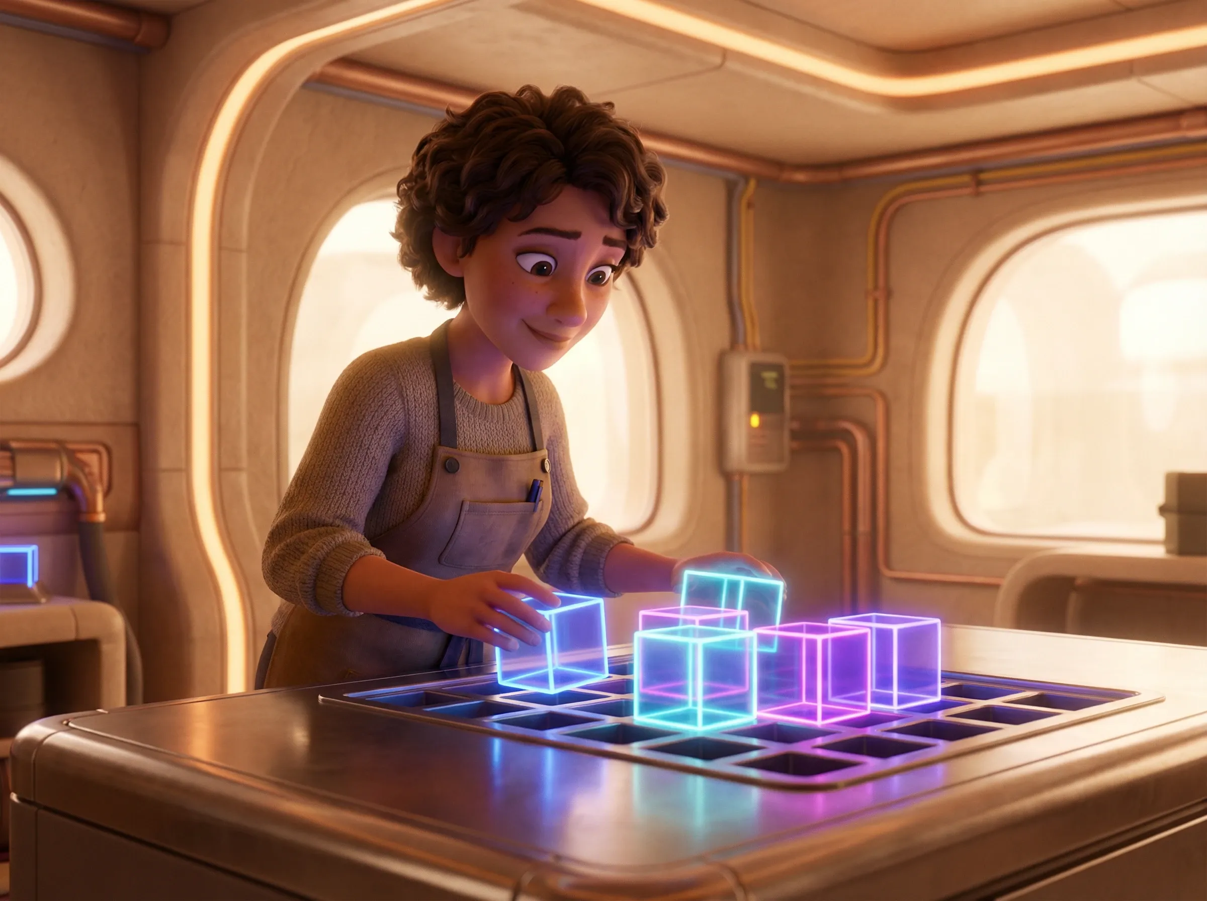 Opératrice trie des cubes lumineux avec précision