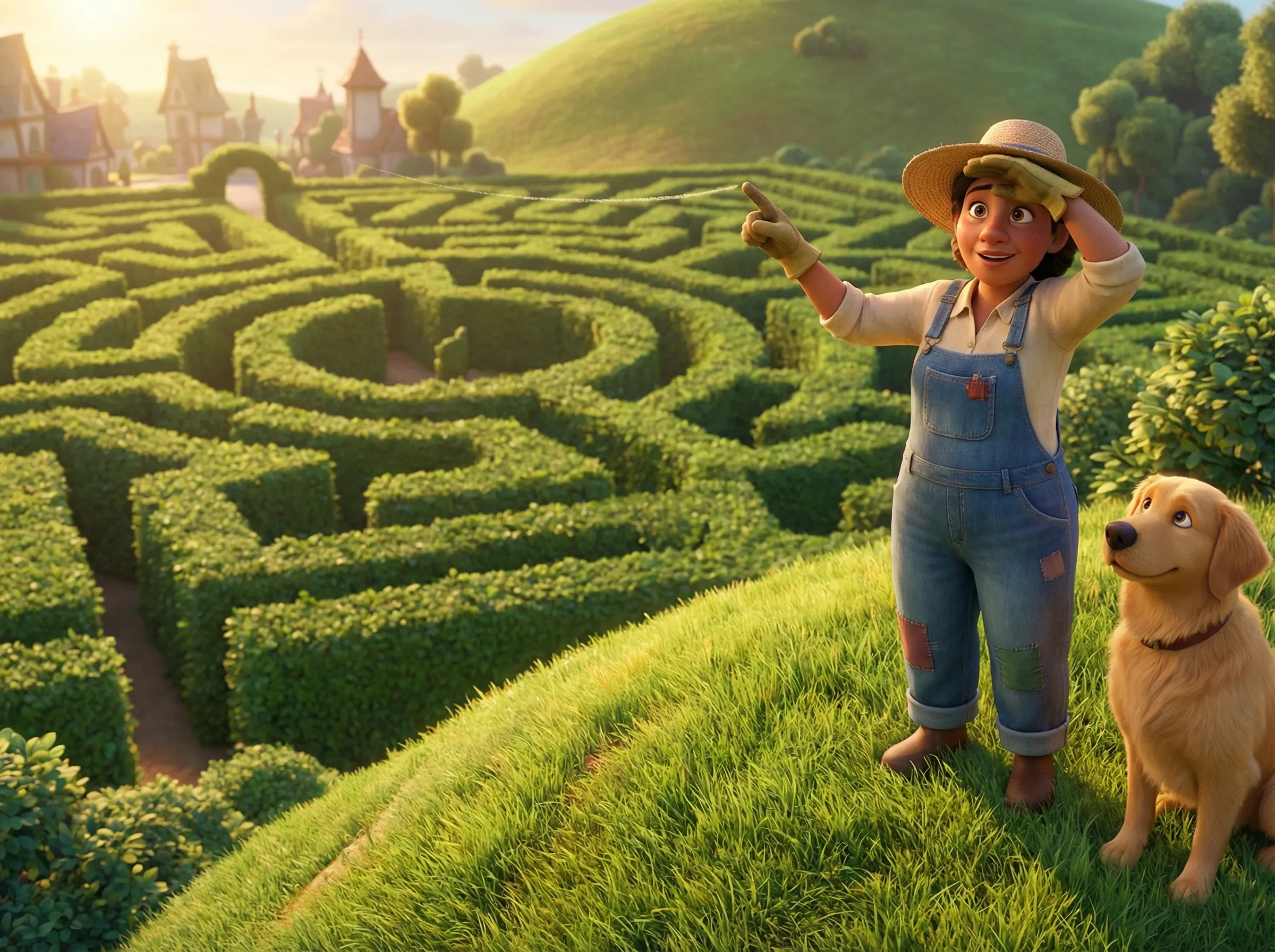 Jardinière traçant son chemin dans un labyrinthe de haies