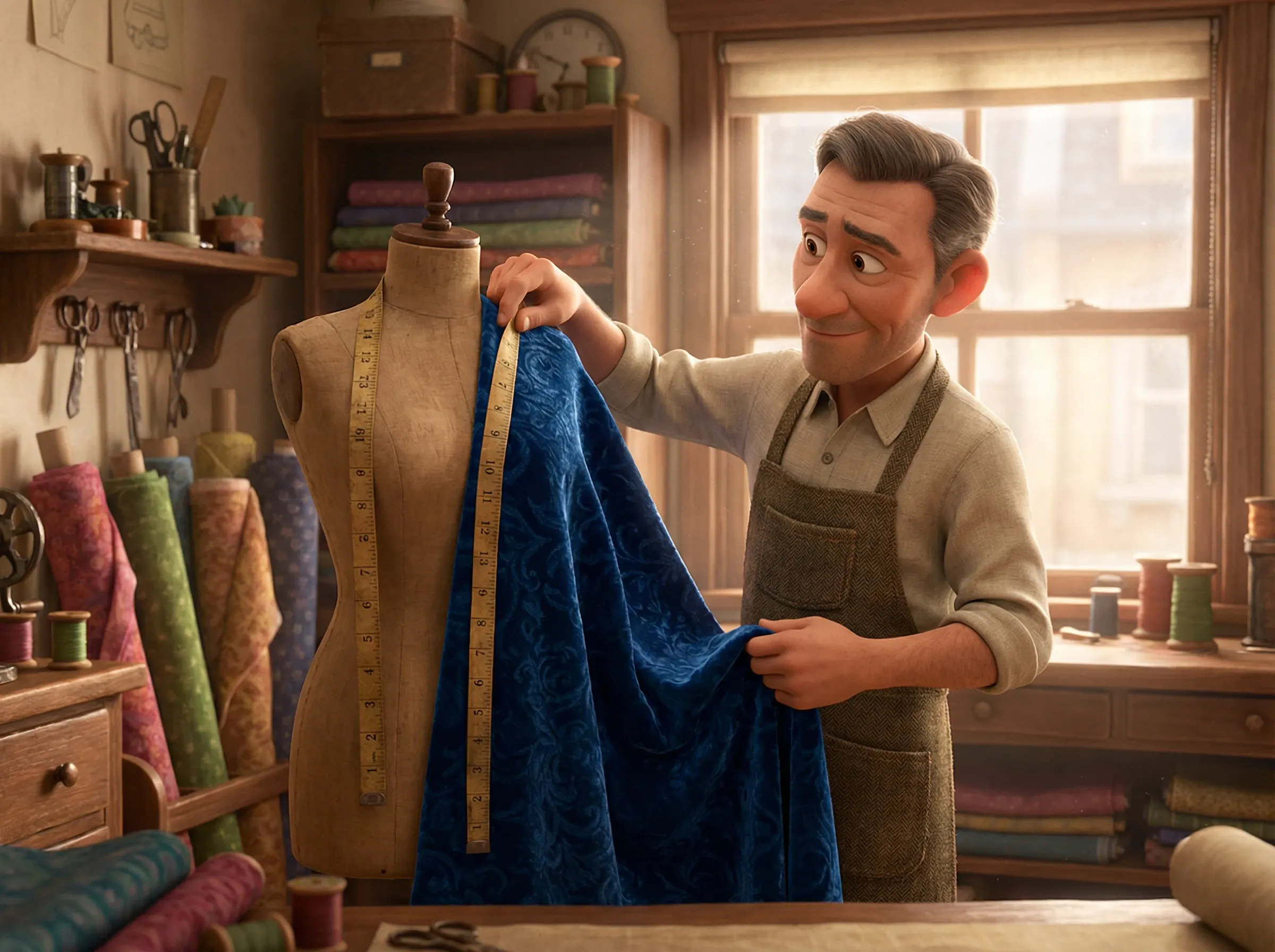 Couturier mesurant le tissu sur un mannequin