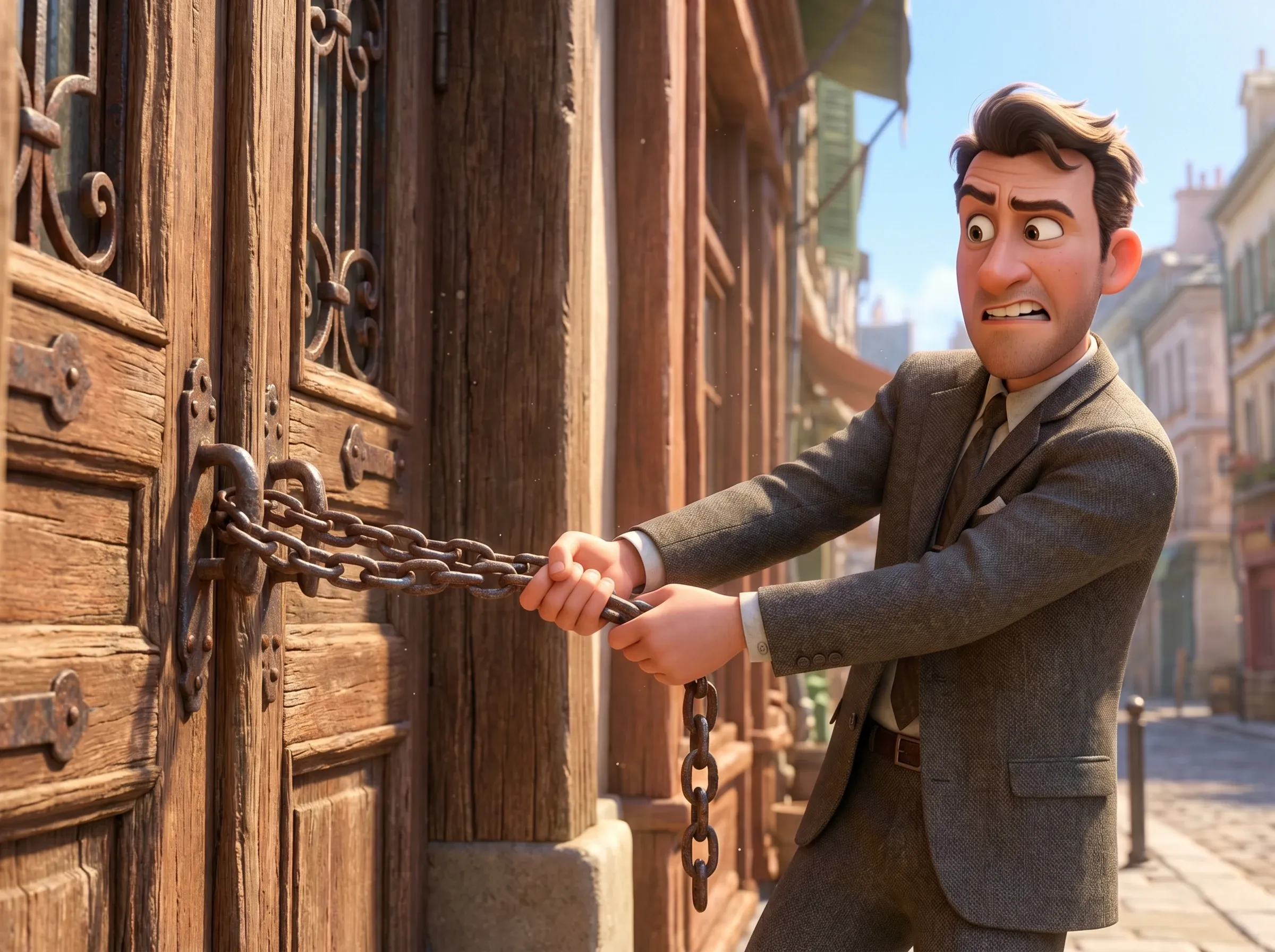 Homme d'affaires entravé par une chaîne