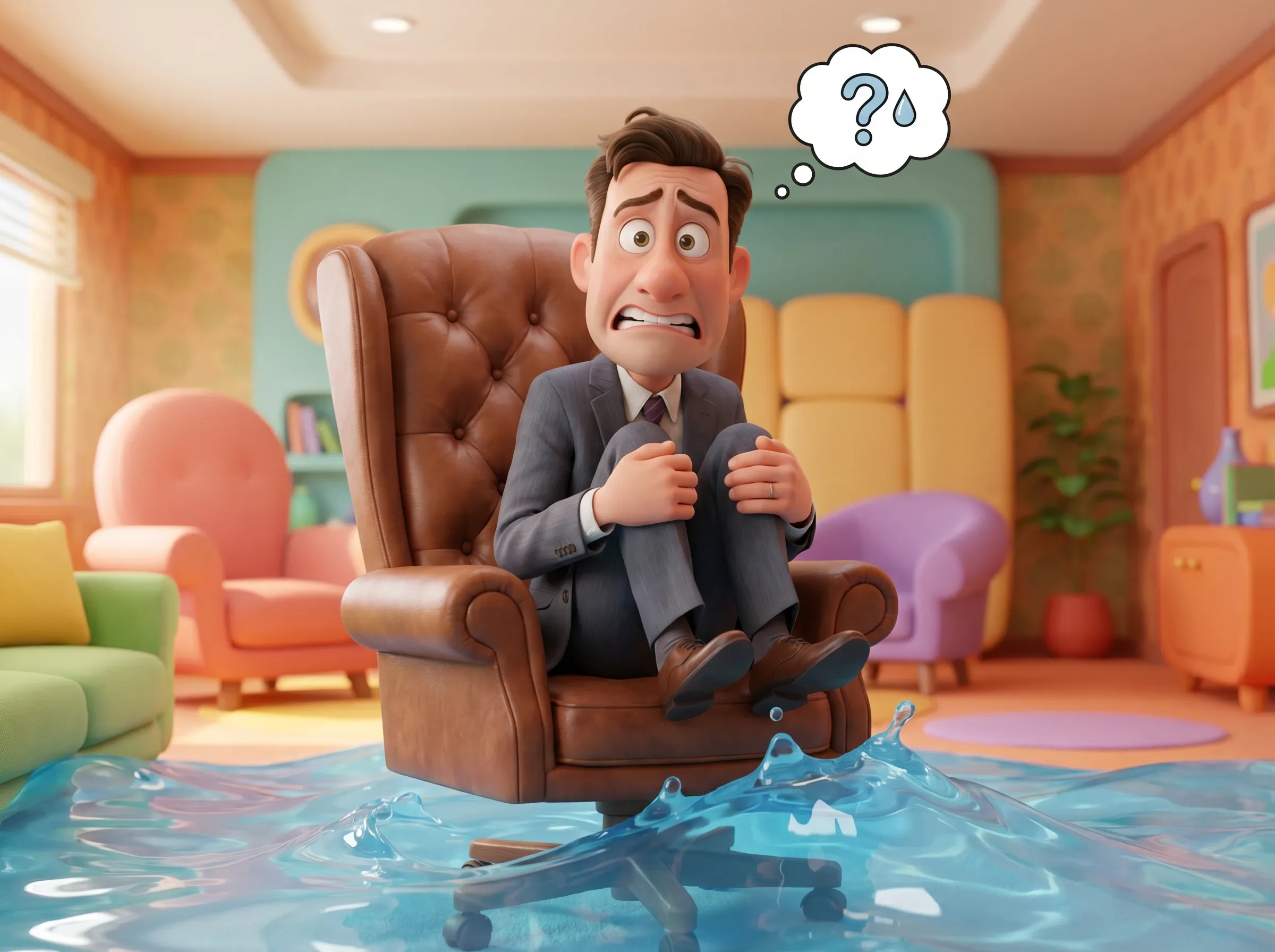 Cadre inquiet sur chaise inondée