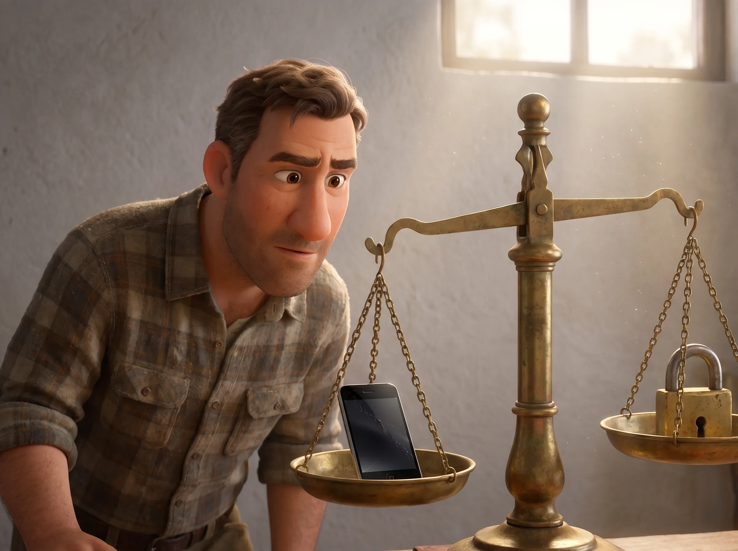 Balance justice avec smartphone et cadenas