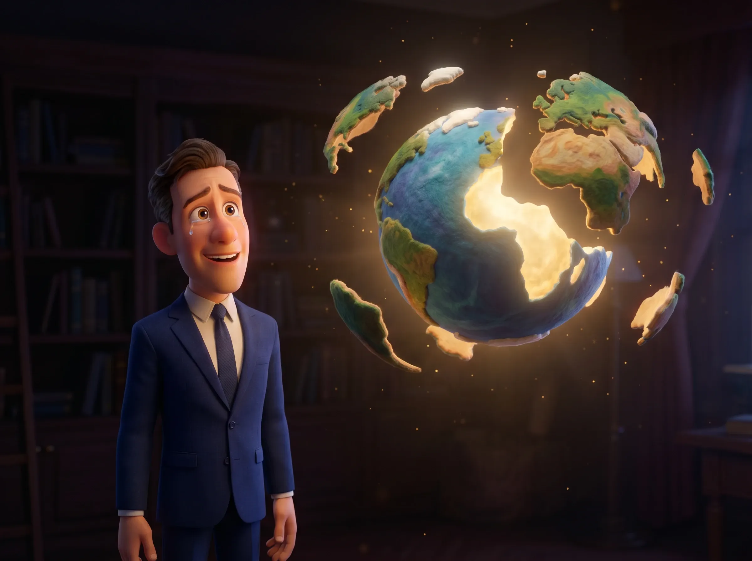 Leader observe la Terre se fracturer