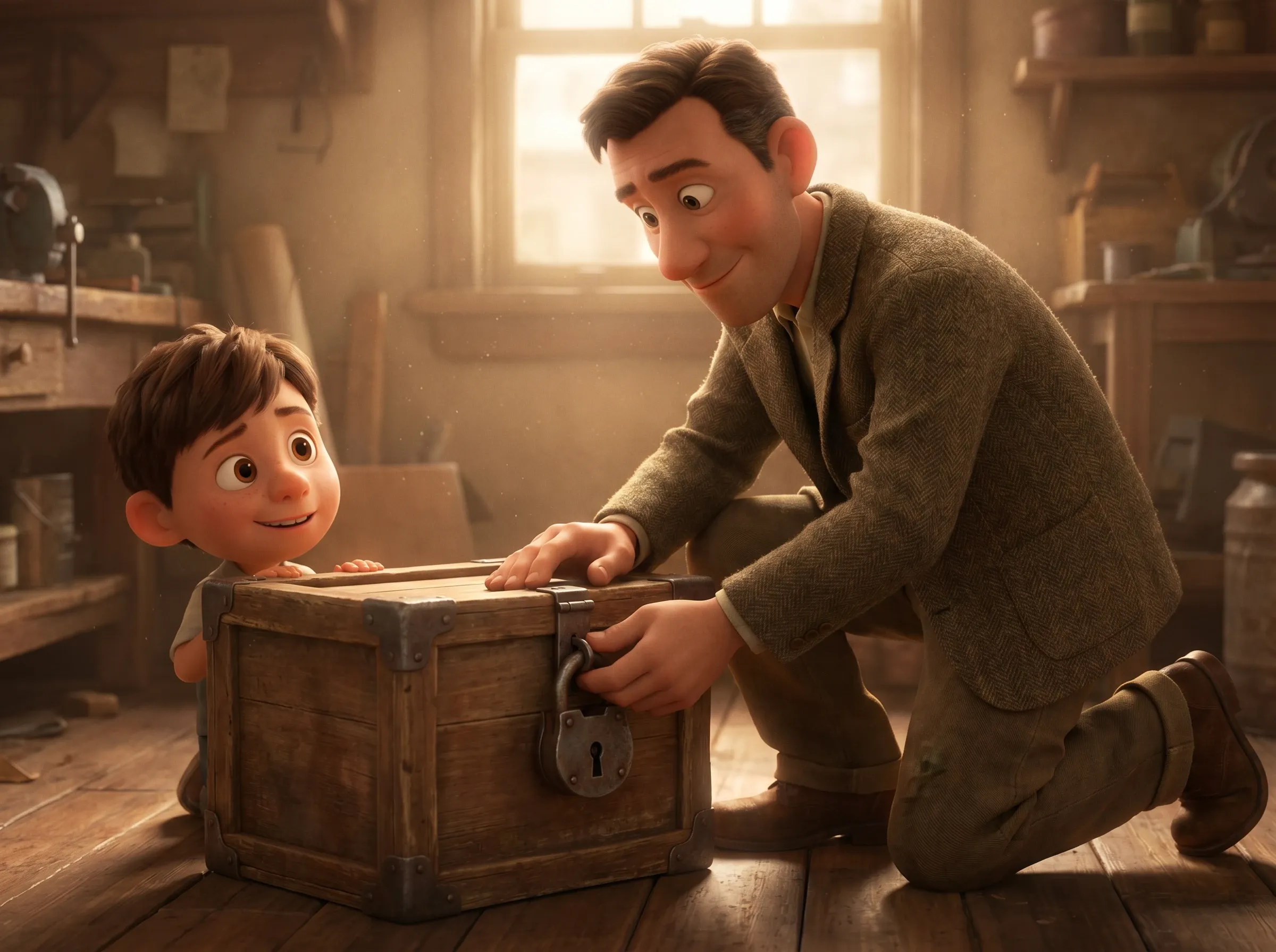 Homme fixant cadenas sur caisse en bois