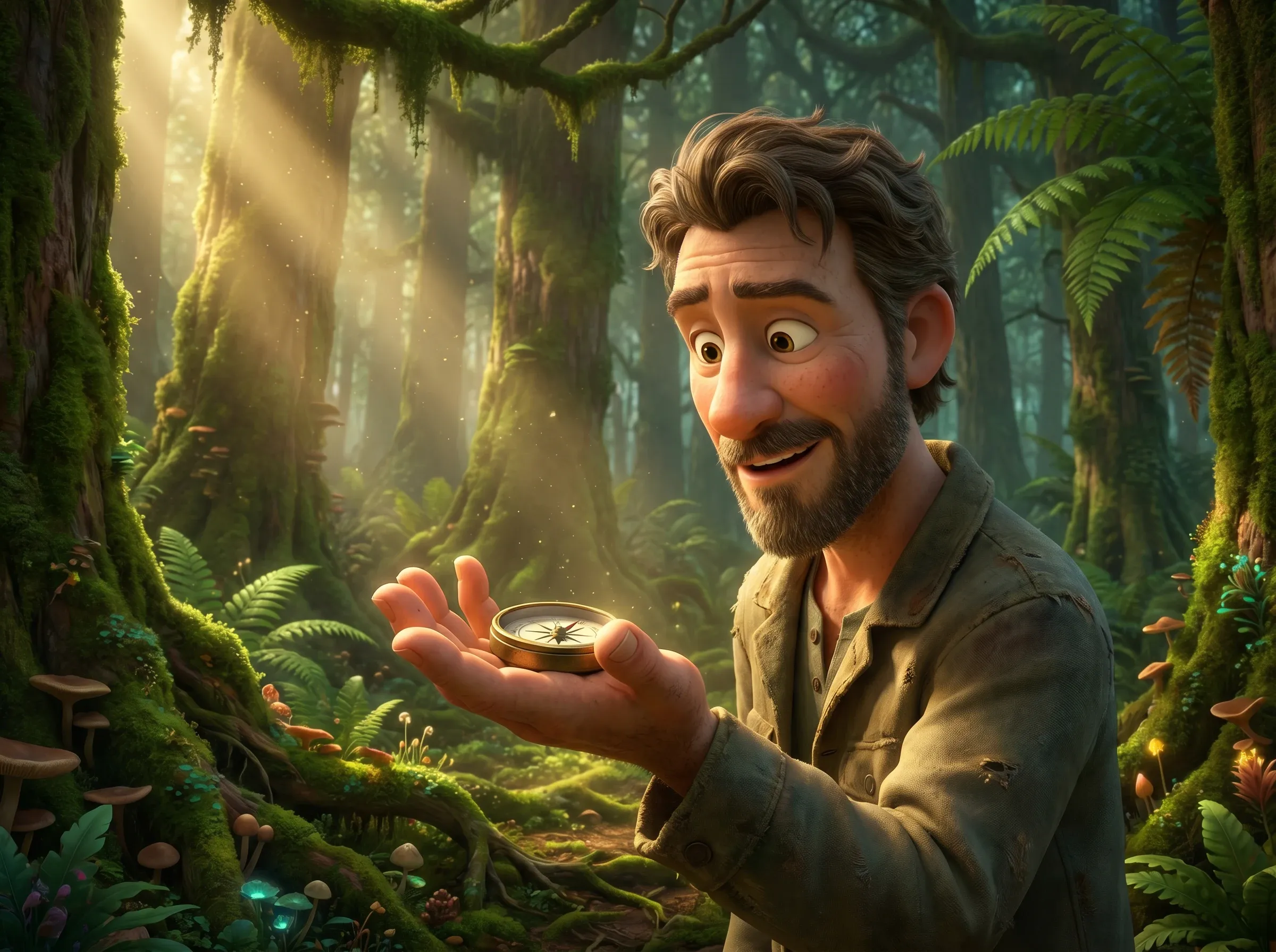 Boussole au soleil, guide en forêt dense