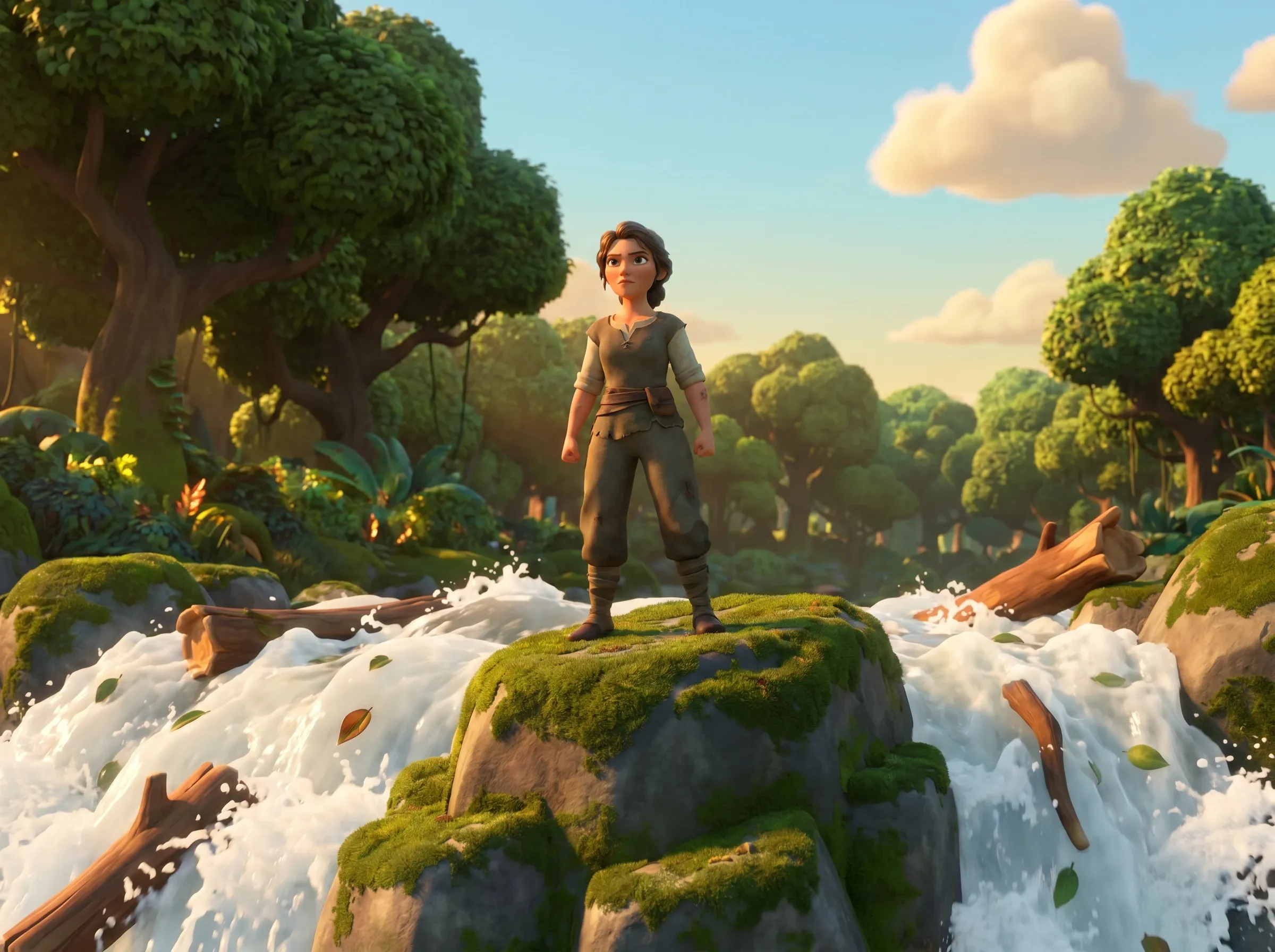 Femme face à un courant turbulent, espoir d'une rive calme