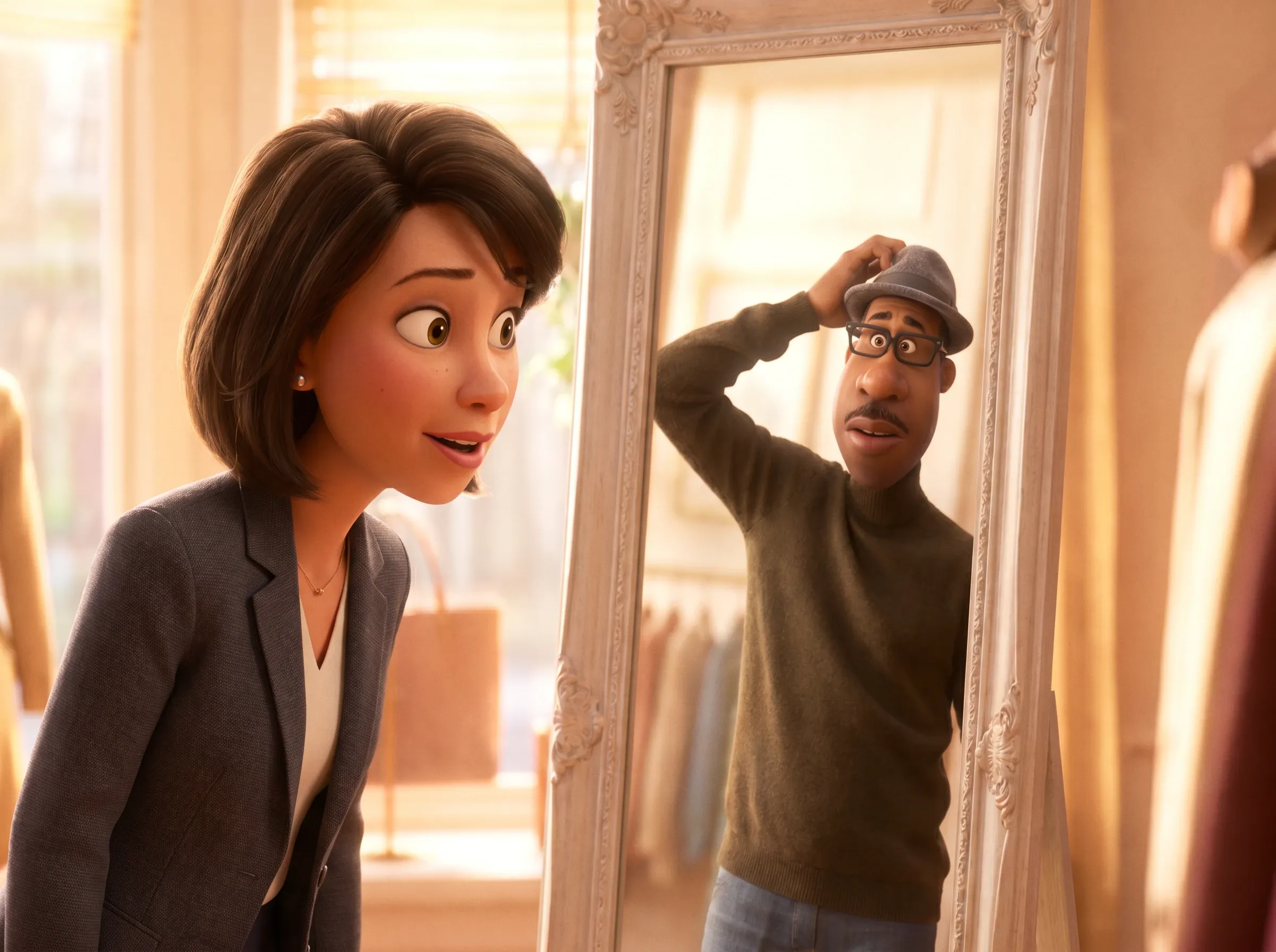 Femme d'affaires face à son client via un miroir
