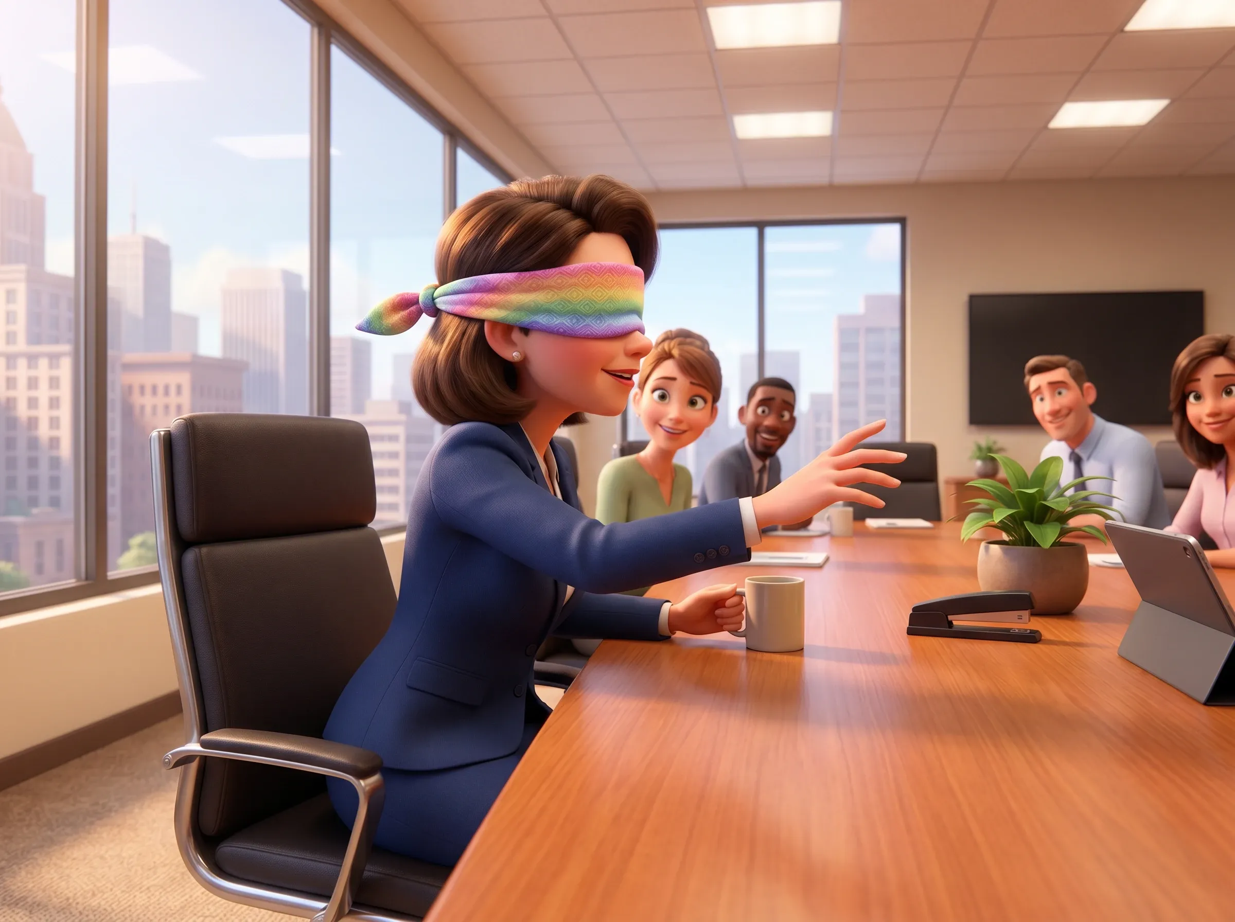 Tentative aveugle de saisir un objet au bureau