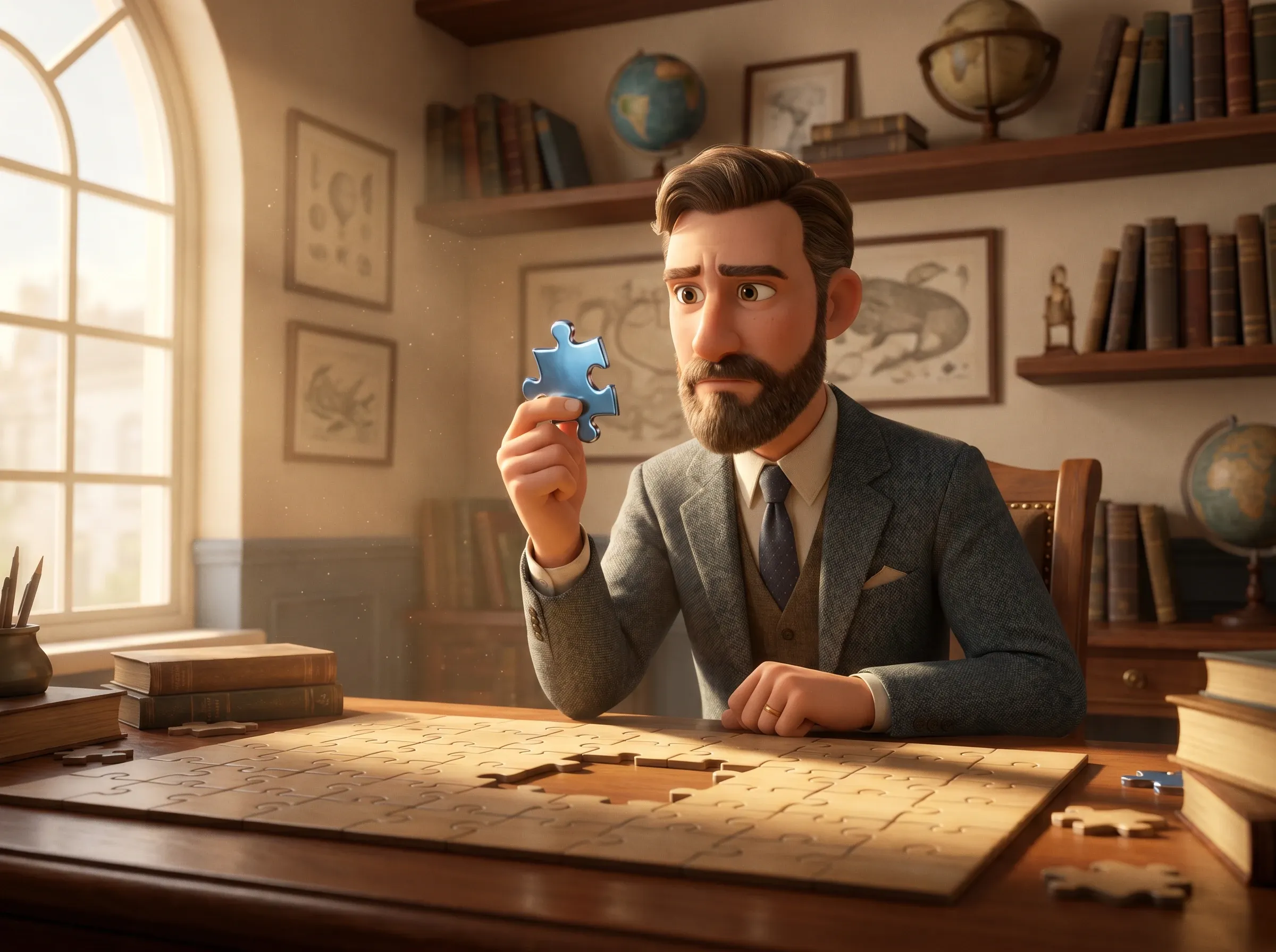 Homme résolvant un puzzle d'affaires