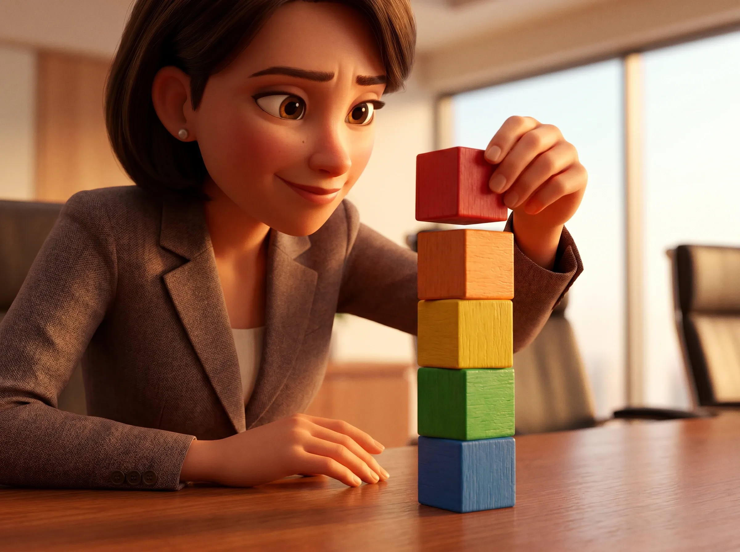 Construction d'une tour de cubes colorés