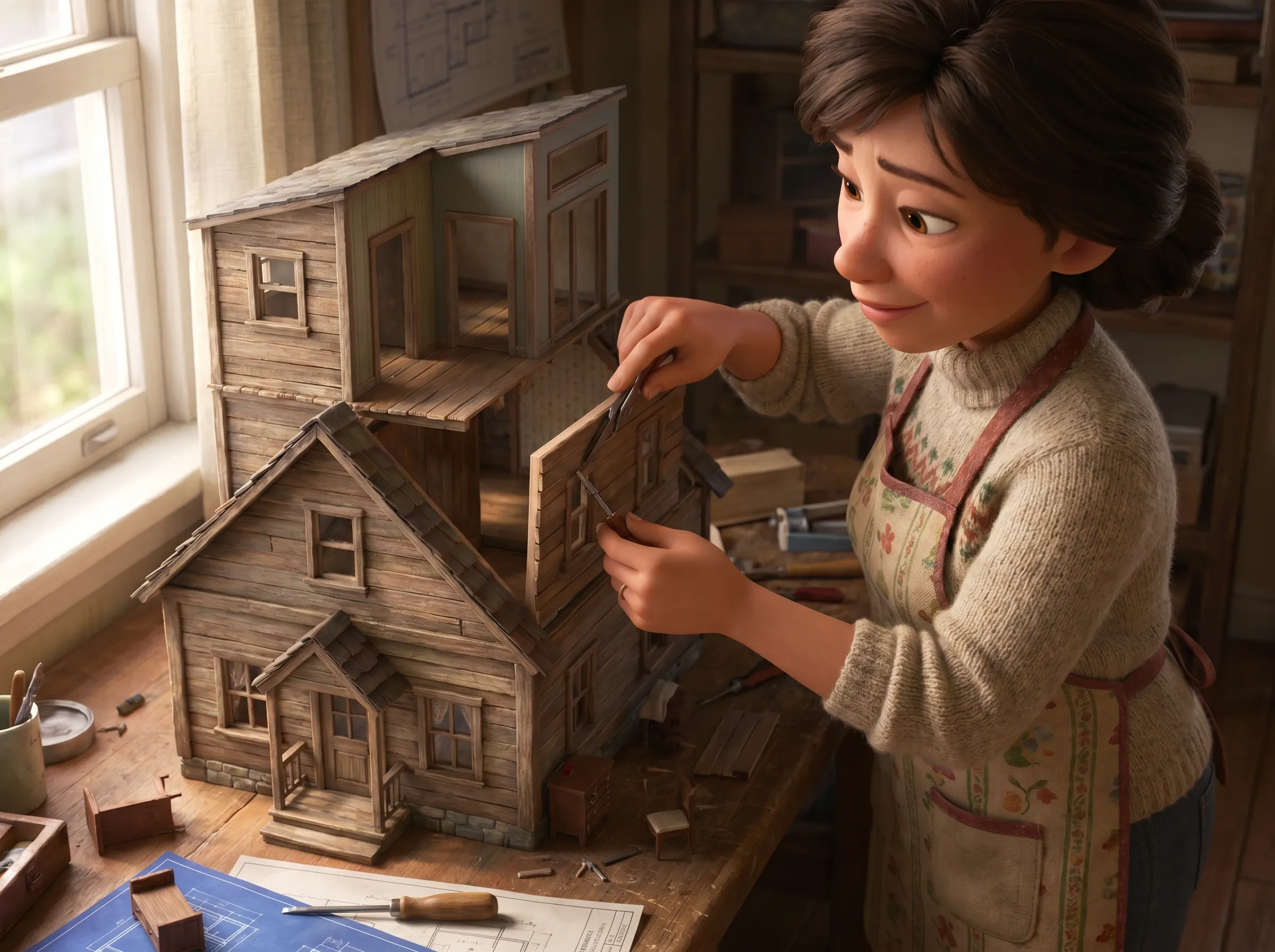 Construction maison miniature, ajout 2ème étage.
