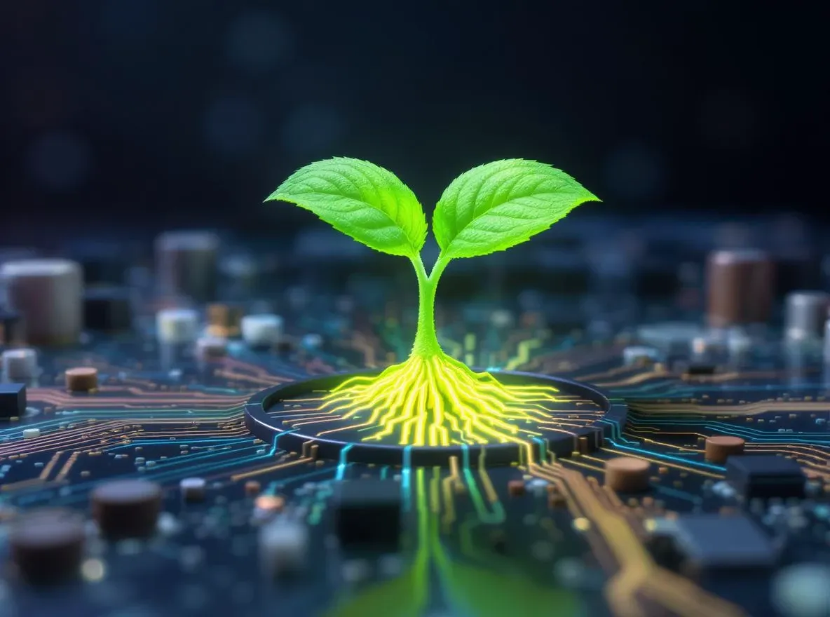 Plante verte sur circuit imprimé lumineux