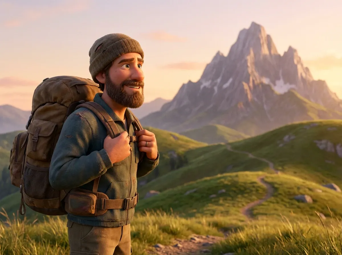 Randonneur face à une montagne majestueuse