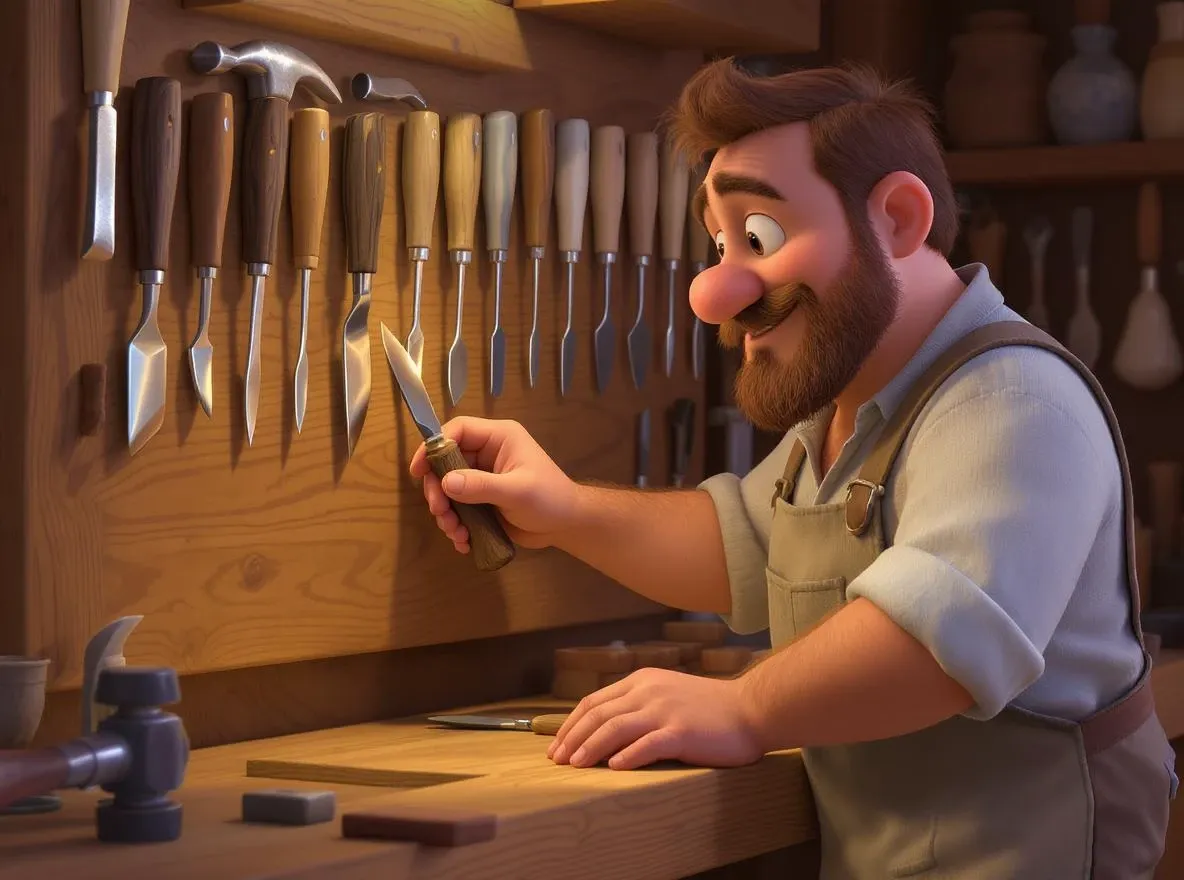 Artisan choisit un ciseau de précision.