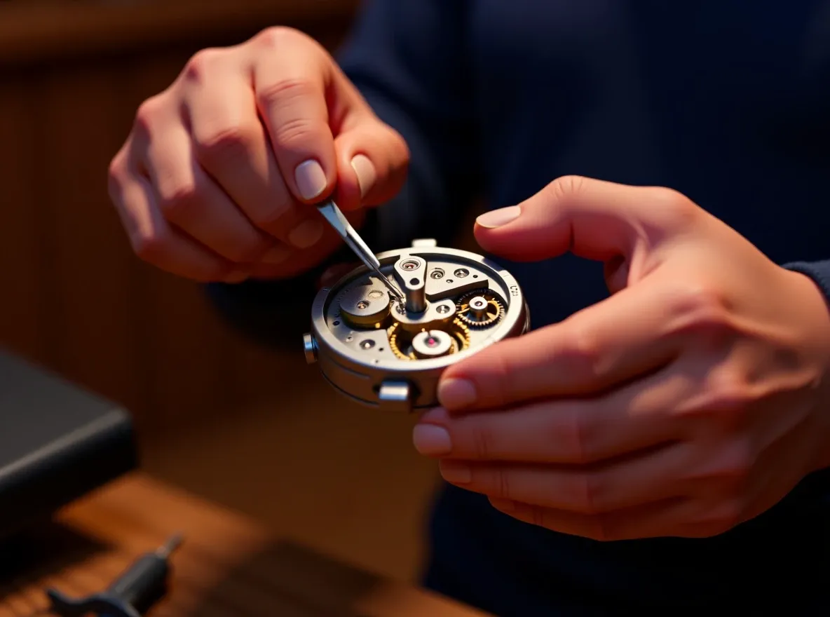 Horloger assemblant mécanisme de montre