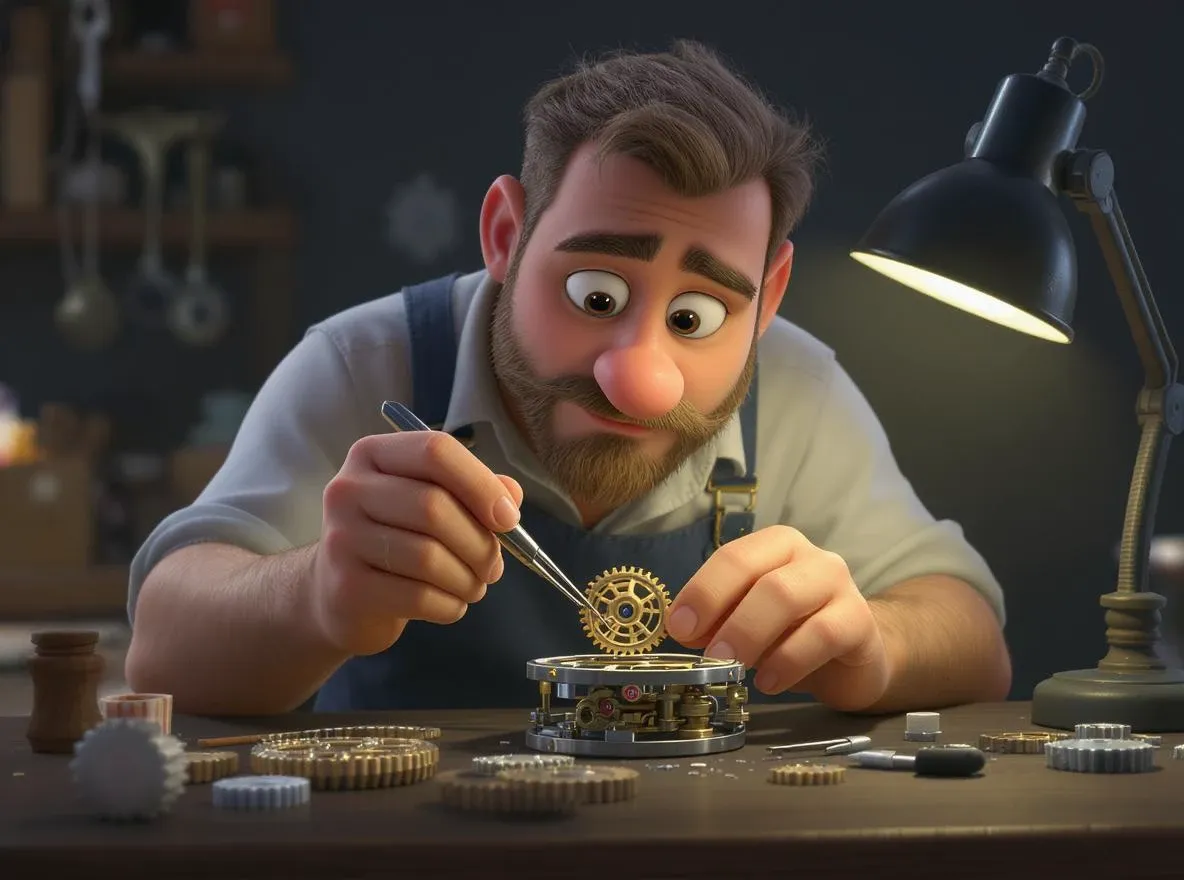 Maître horloger ajuste un engrenage unique