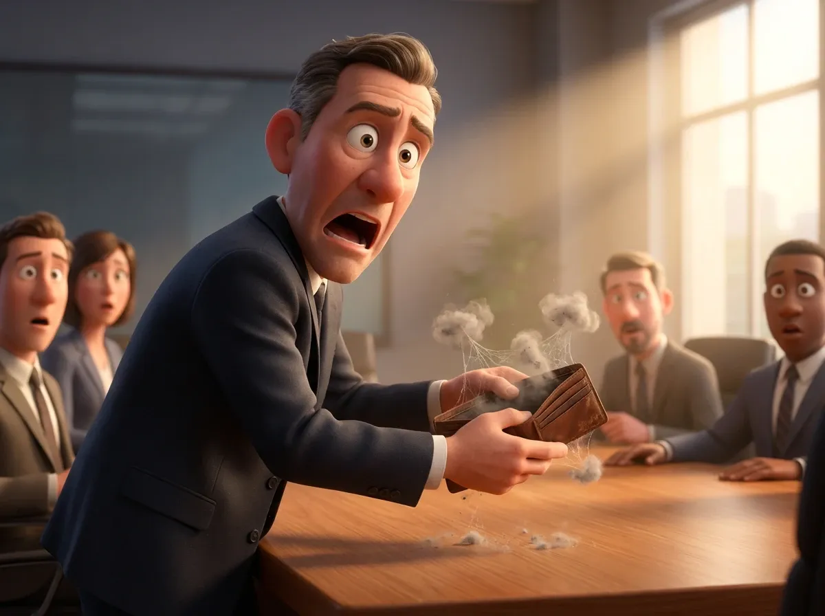 Portefeuille vide de l'homme d'affaires, toiles d'araignée