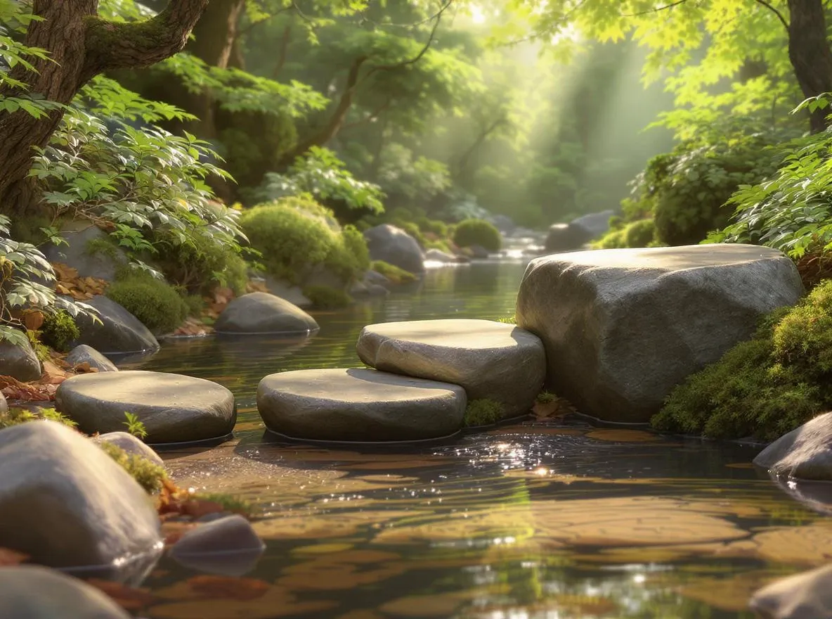 Gué de pierres: stabilité progressive en forêt