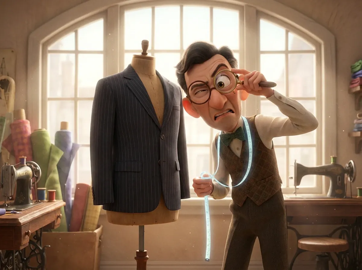 Tailleur ajustant veste: métaphore de solution sur mesure