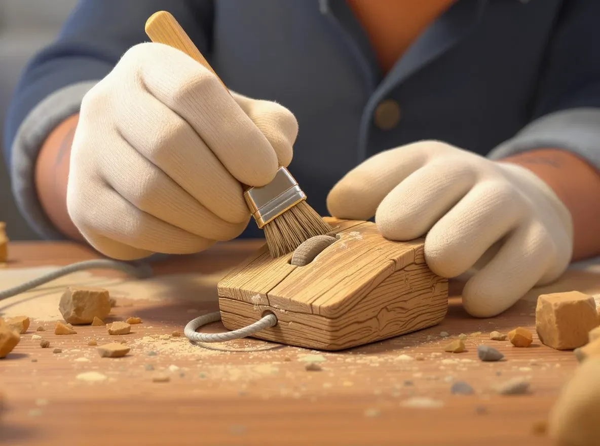 Nettoyage d'une souris d'ordinateur primitive en bois
