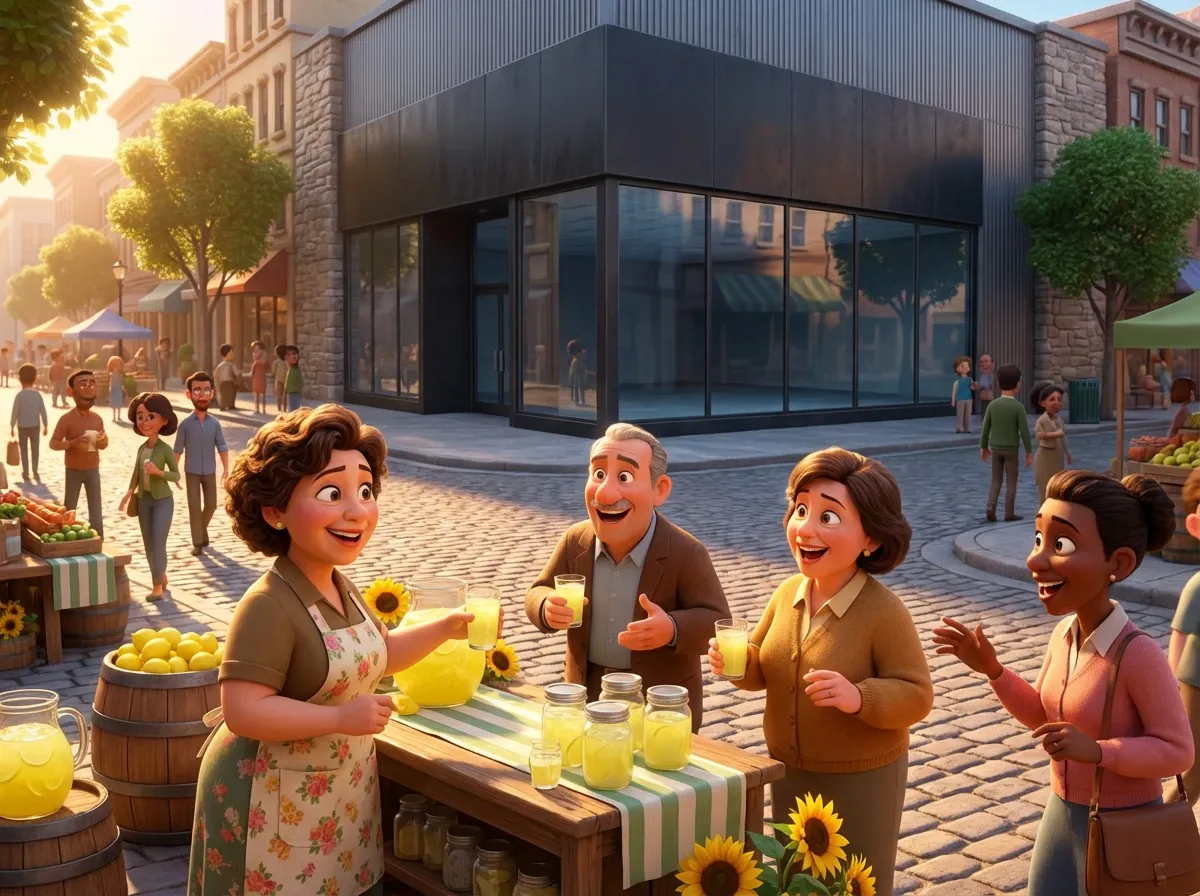 Stand de limonade dynamique devant magasin vide